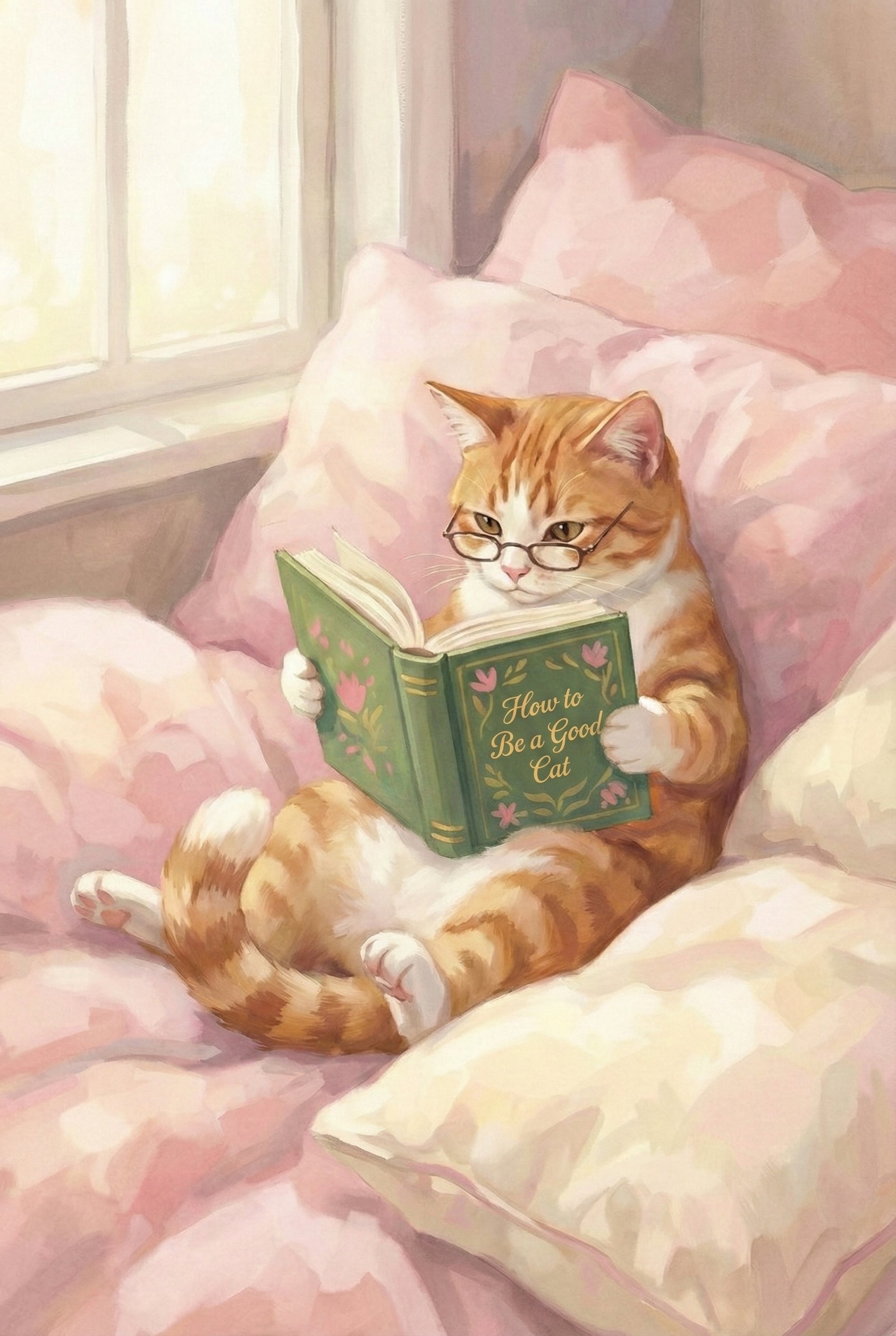 Reading Cat Artwork - Studious Little Feline