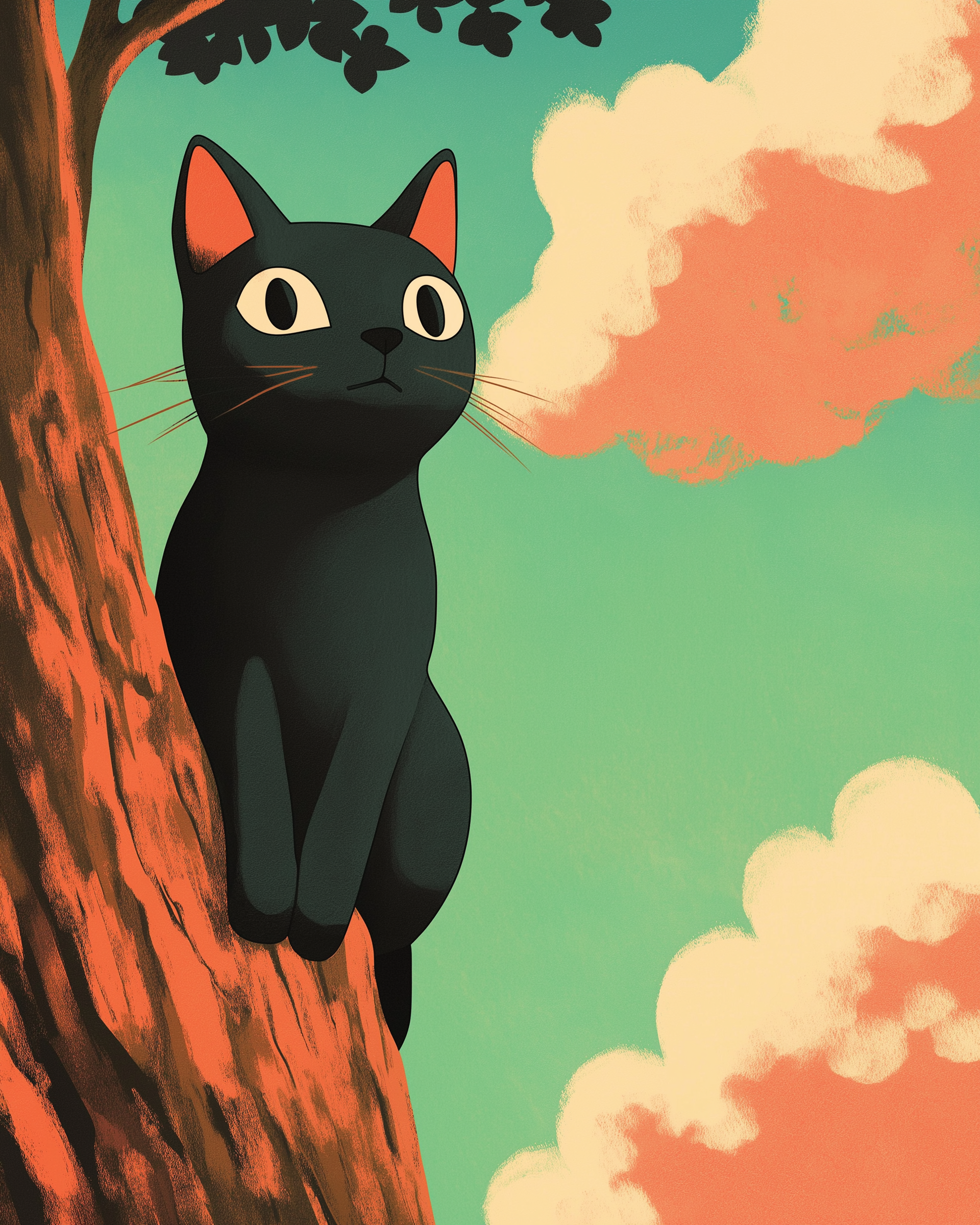 Peach Sky Watch - Cat Wall Art for Living Room, Bedroom or Office