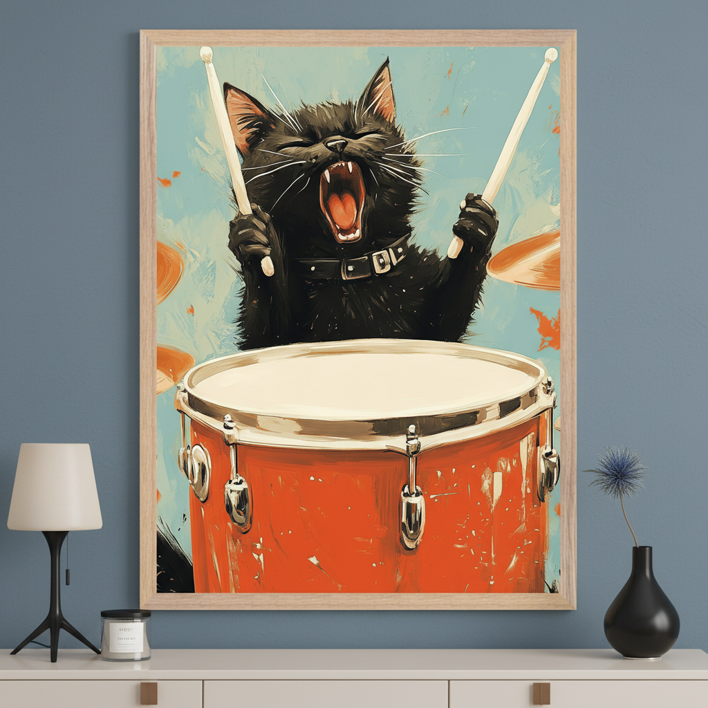 Feline Beat - Cat Wall Art for Living Room, Bedroom or Office