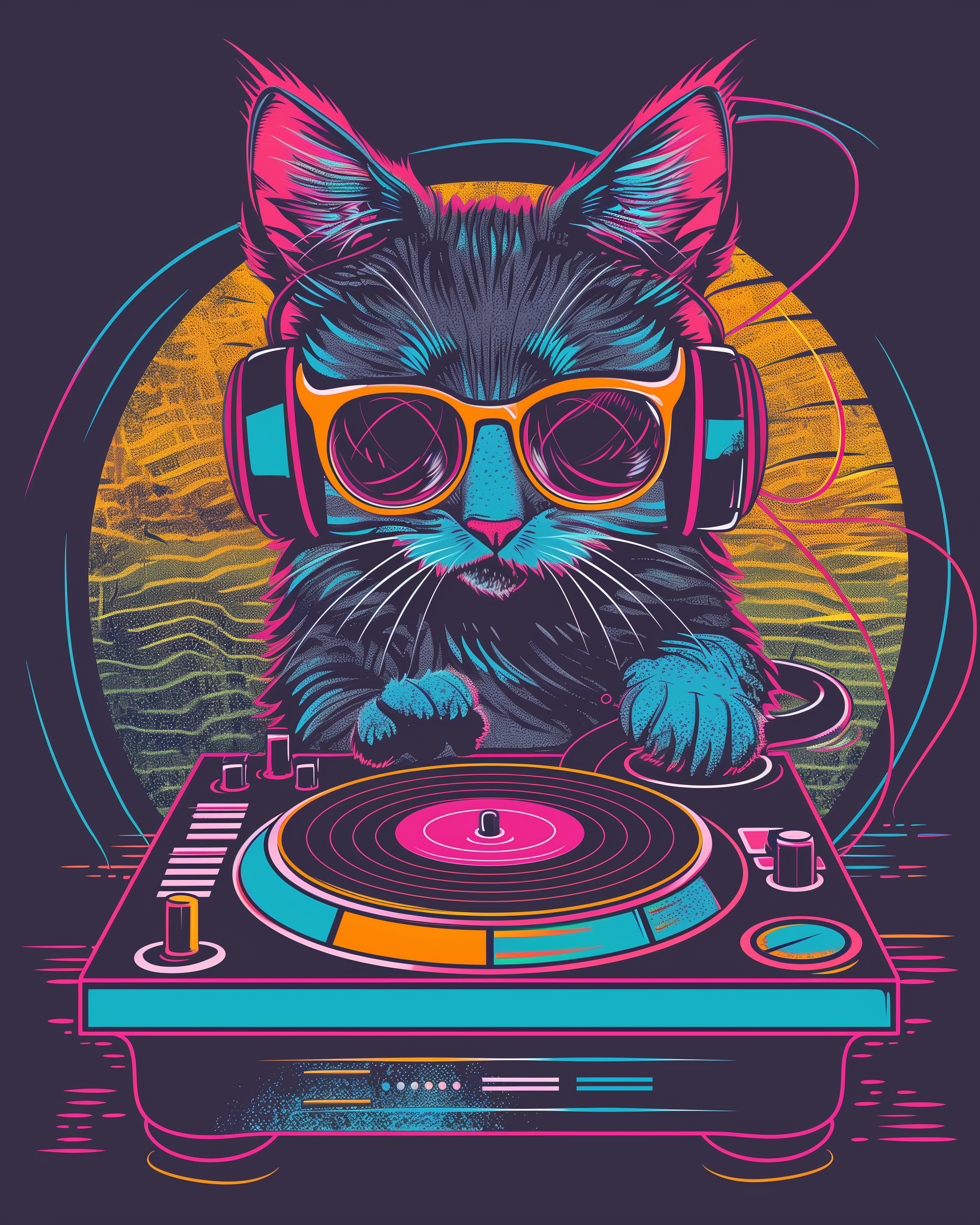 Electric Groove - Cat Framed Wall Art for Living Room, Bedroom or Office