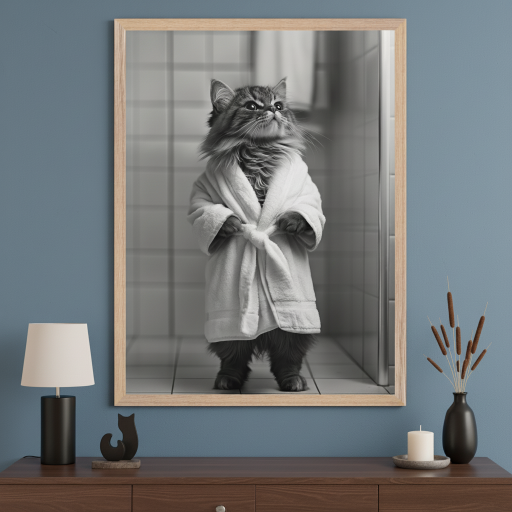 Bathtime Reverie - Cat Framed Wall Art for Living Room, Bedroom or Office