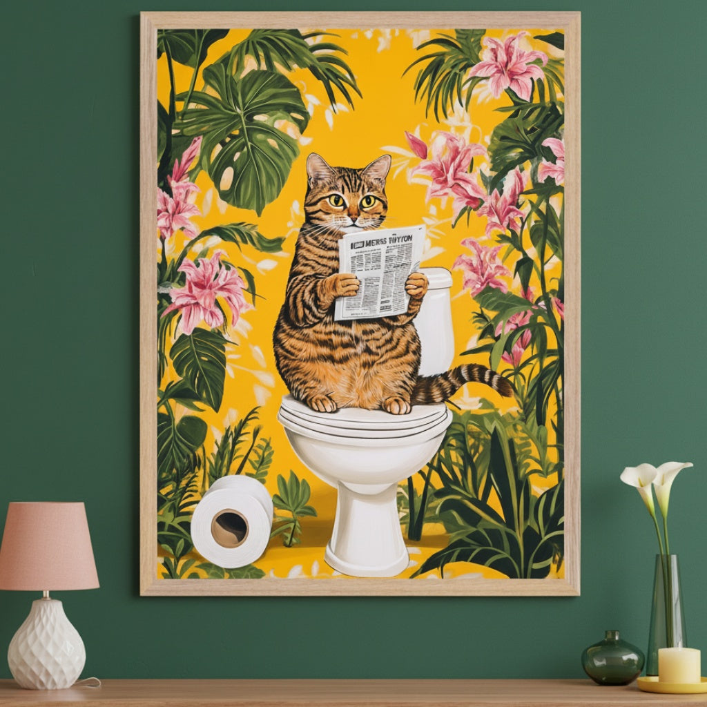 Tropical Reader - Cat Framed Wall Art for Living Room, Bedroom or Office
