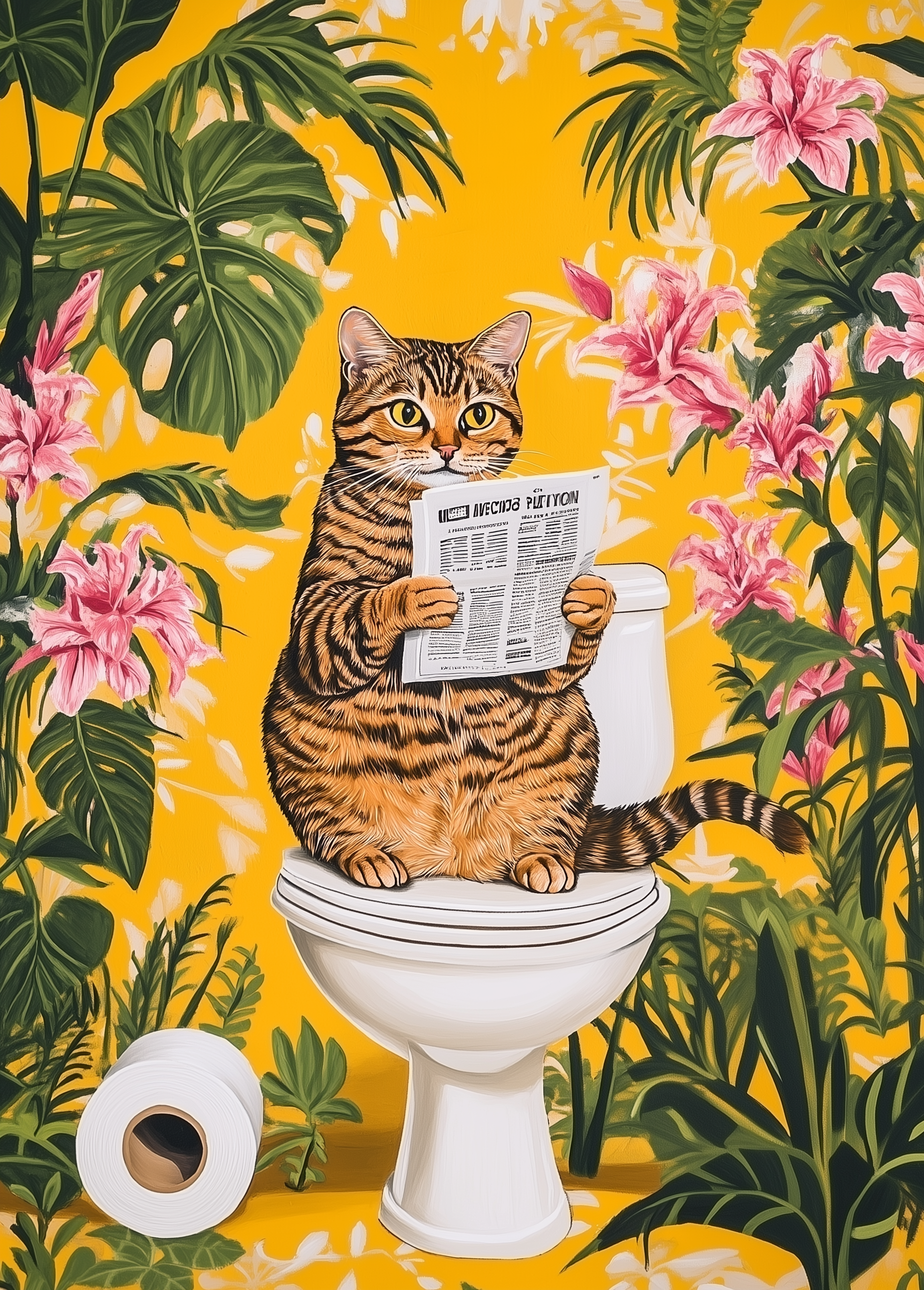 Tropical Reader - Cat Framed Wall Art for Living Room, Bedroom or Office