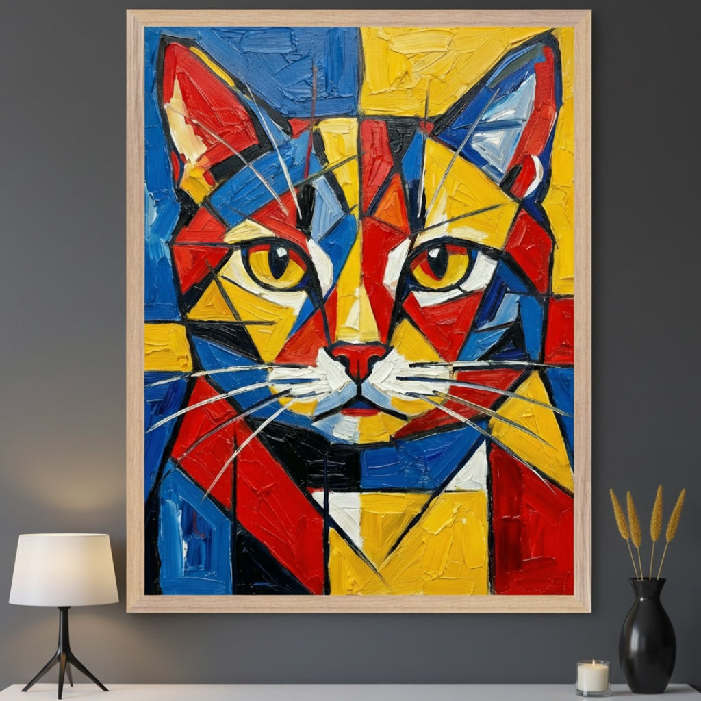 Geometric Purr - Cat Framed Wall Art for Living Room, Bedroom or Office