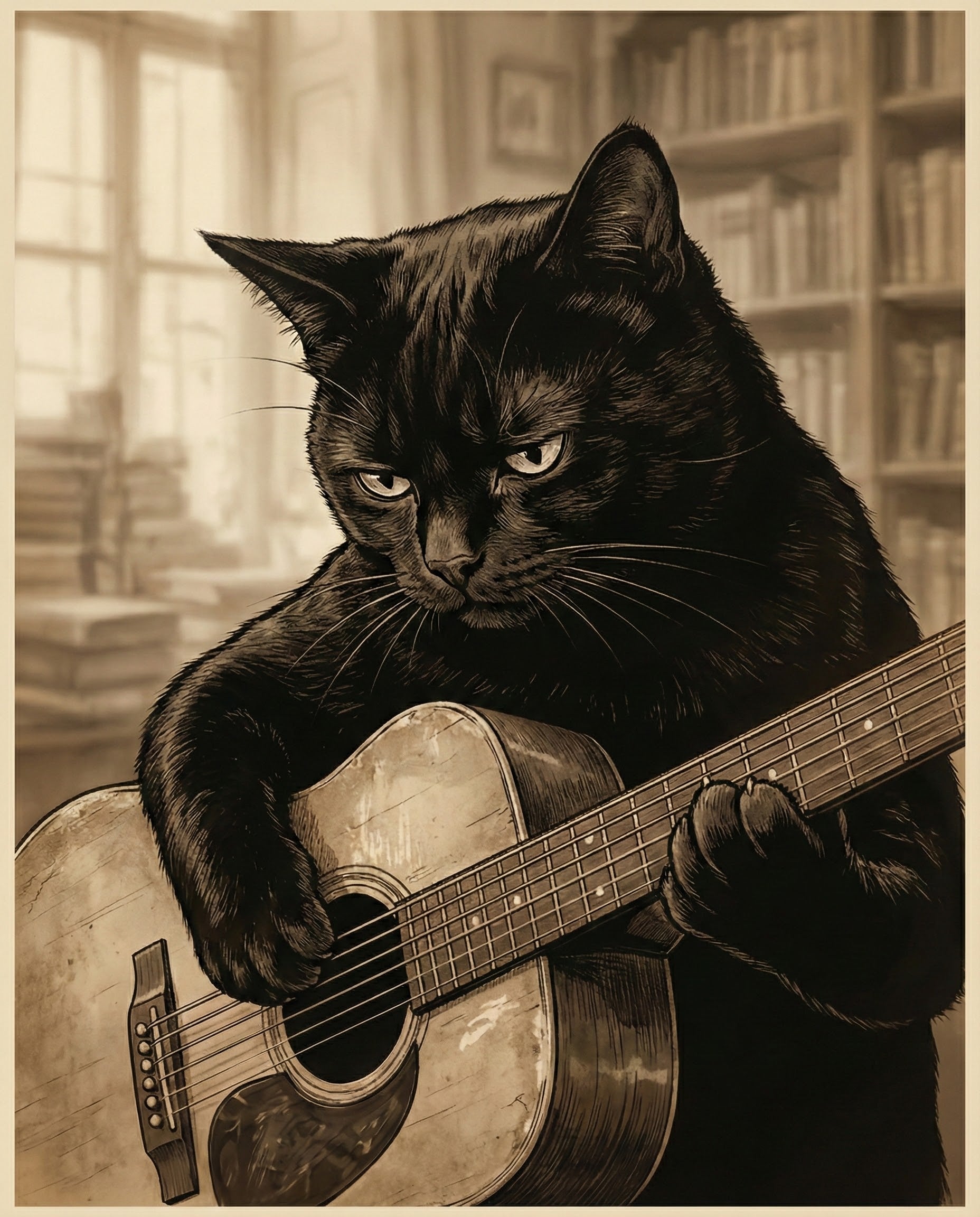 Noir Melody - Cat Framed Wall Art for Living Room, Bedroom or Office