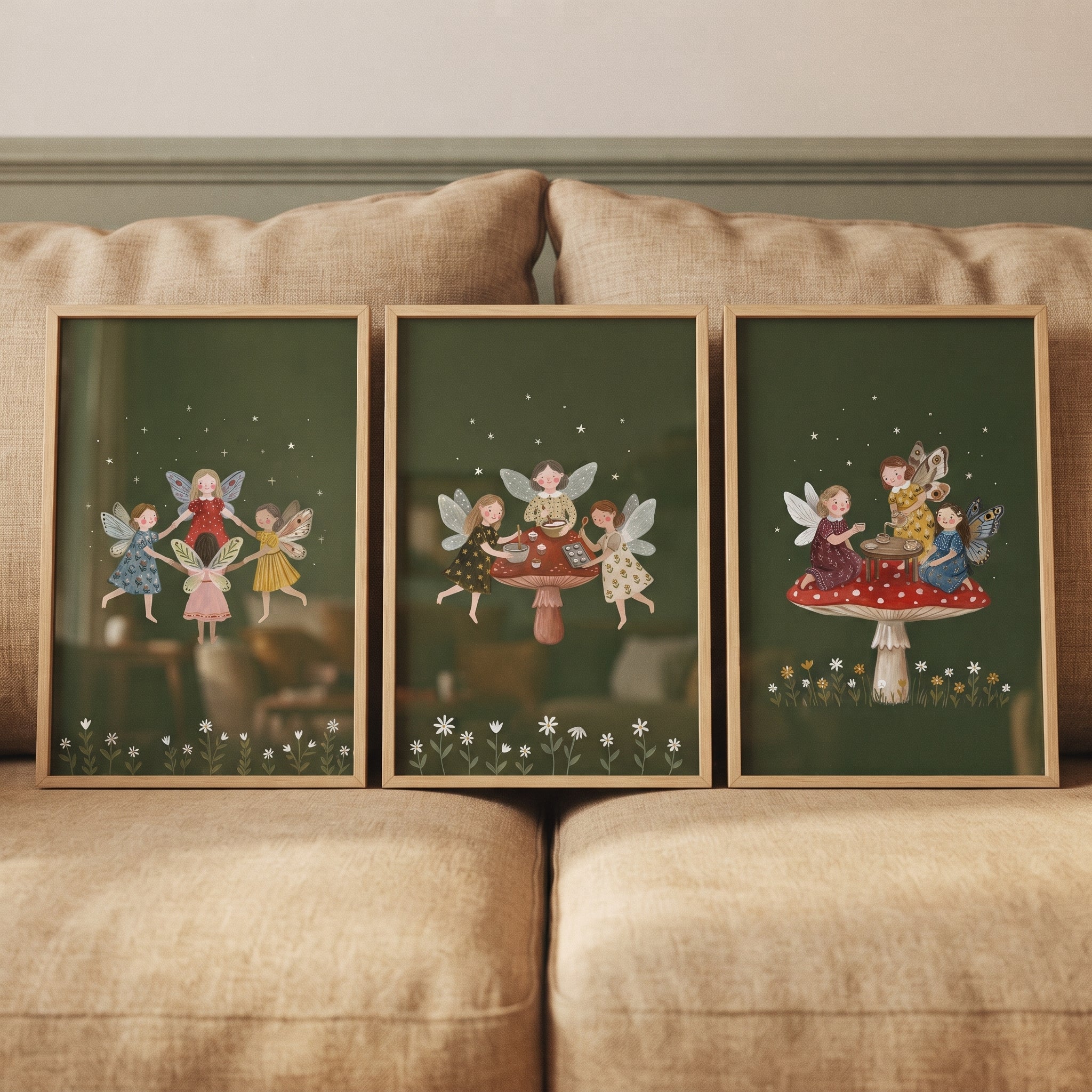 Celestial Botanical Forest Fairies Wall Art Set of 3 - Whimsical Forest Friends