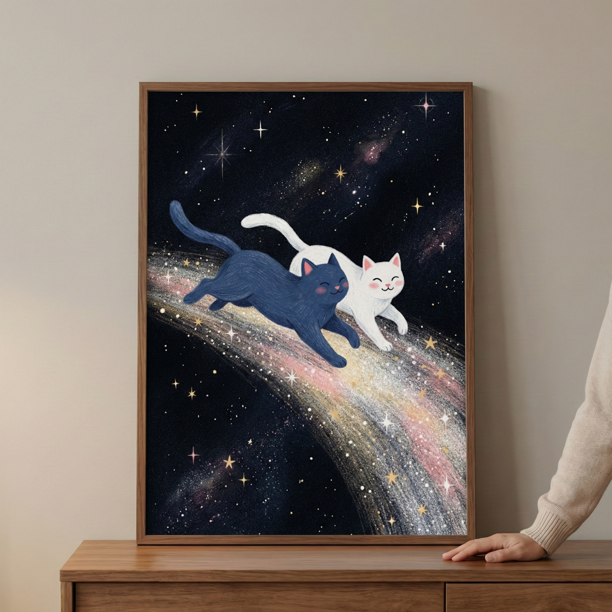 Celestial Space Cats Wall Art - Cosmic Stardust Cats