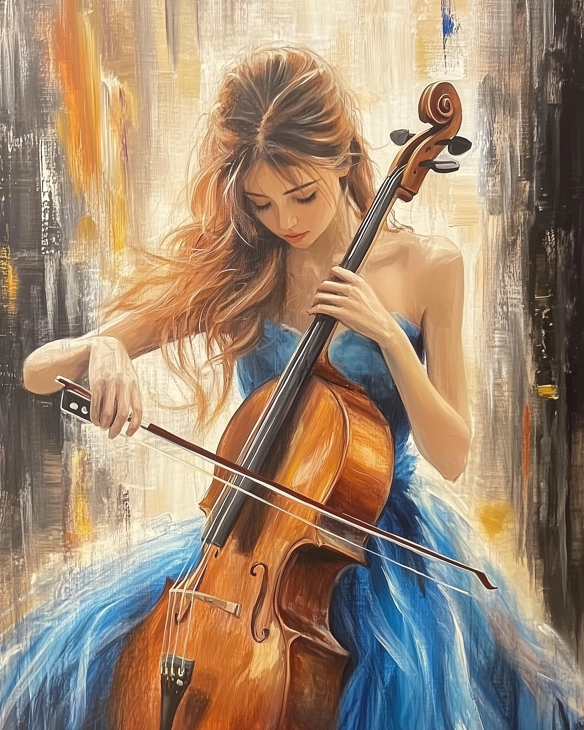 Amber Melody - Cello Wall Art for Living Room, Bedroom or Office