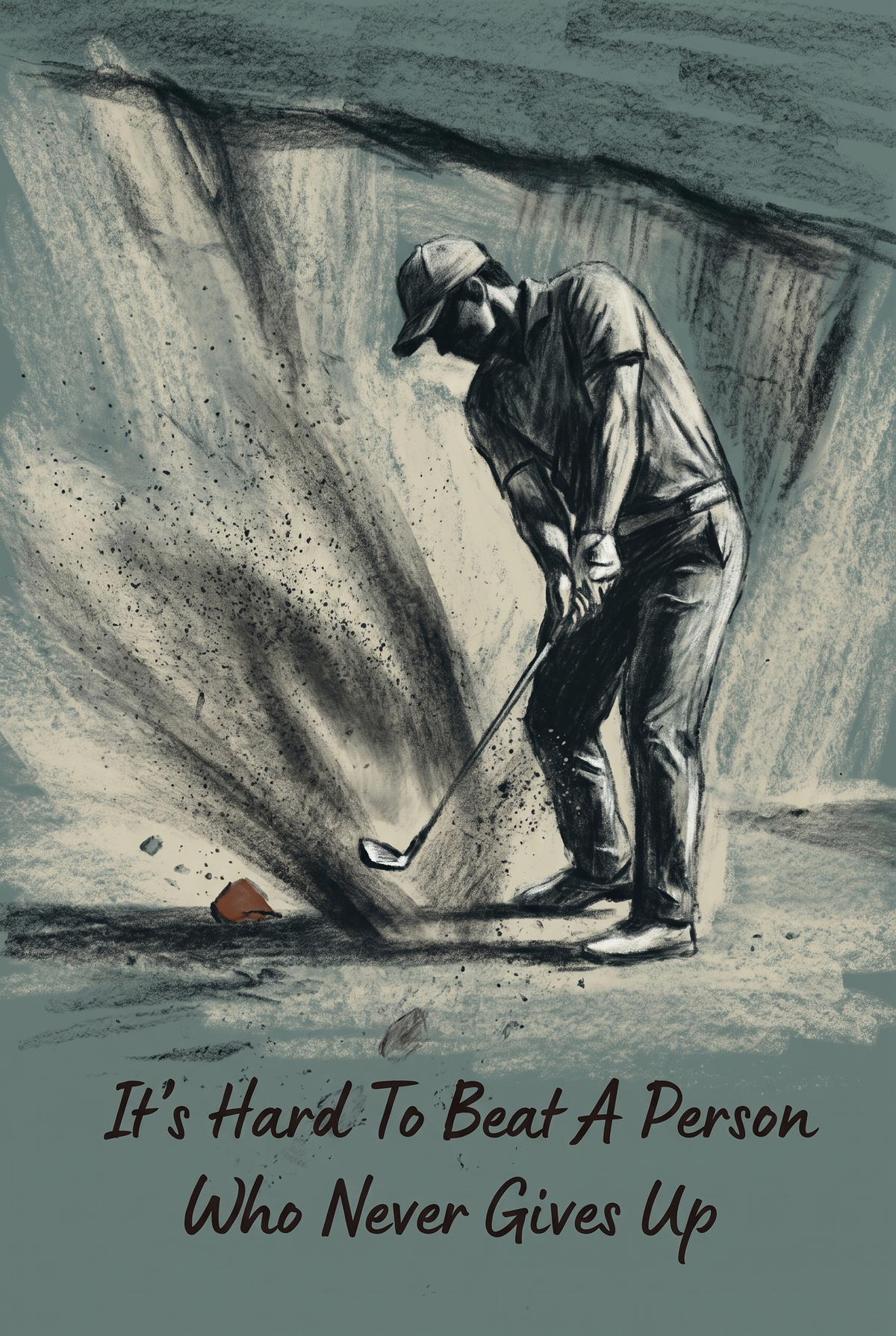 Charcoal Sand Trap Golfer Sports Wall Art - Unyielding Grit