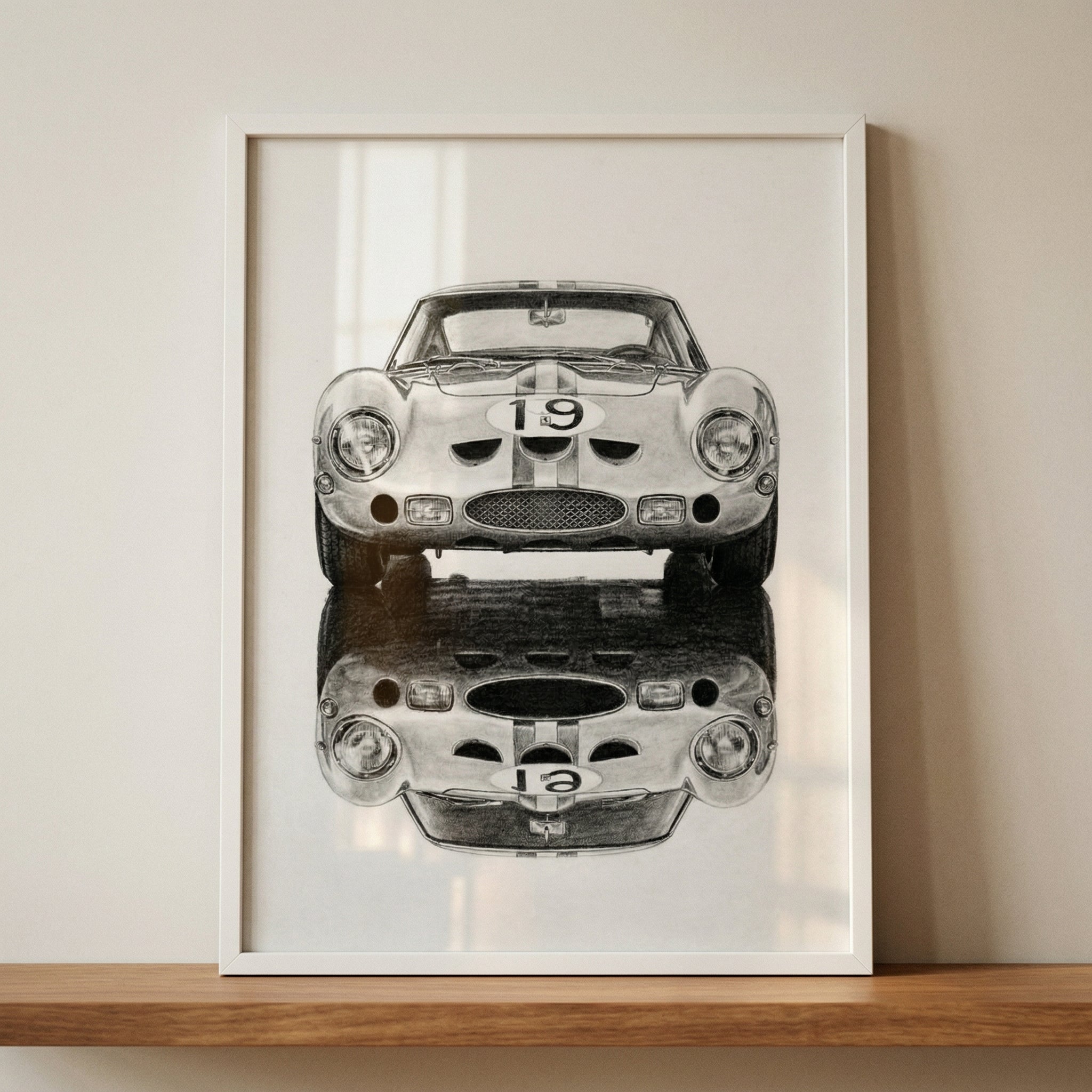 Charcoal Sketch Vintage Car Wall Art - Reflected Speed Legend