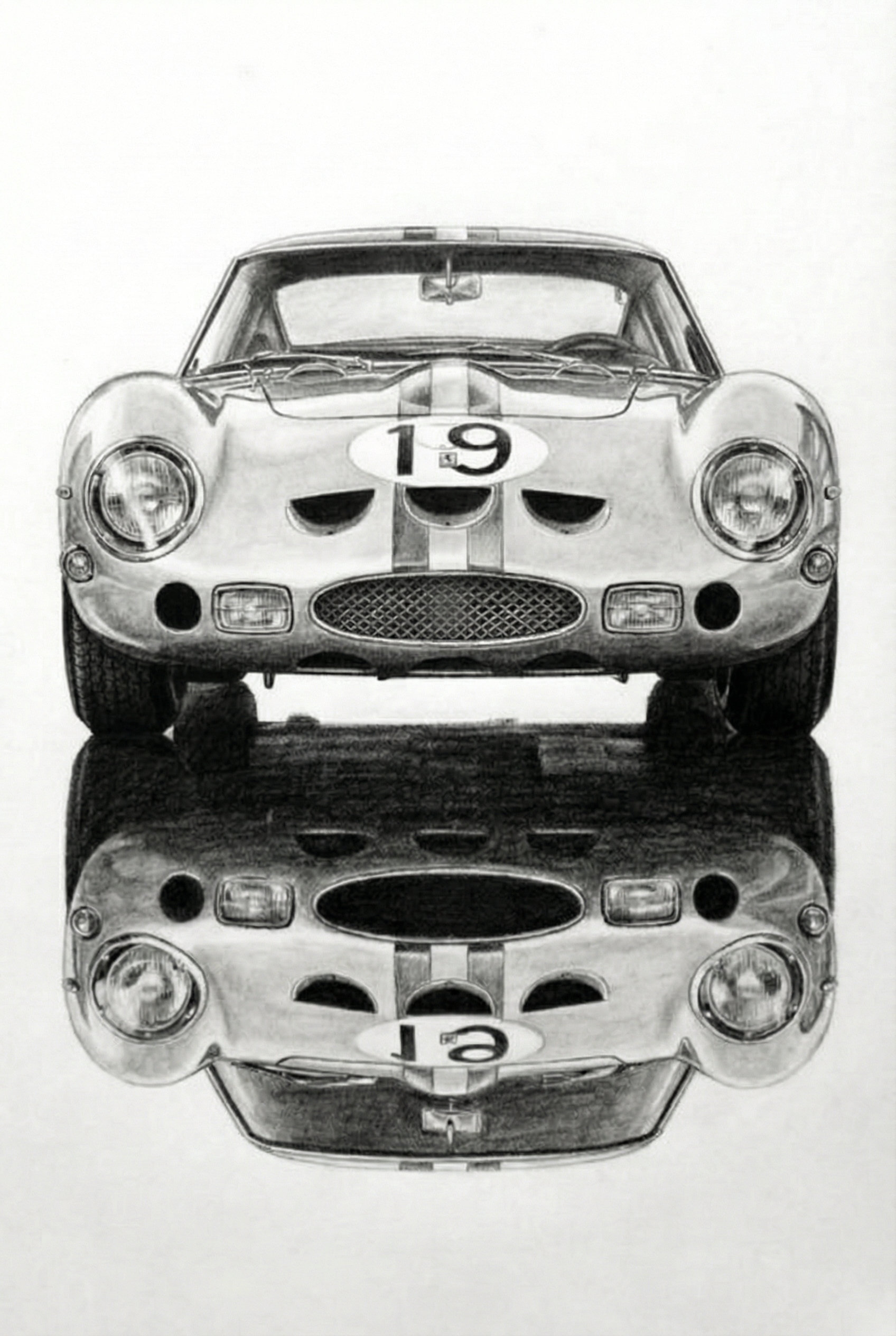 Charcoal Sketch Vintage Car Wall Art - Reflected Speed Legend