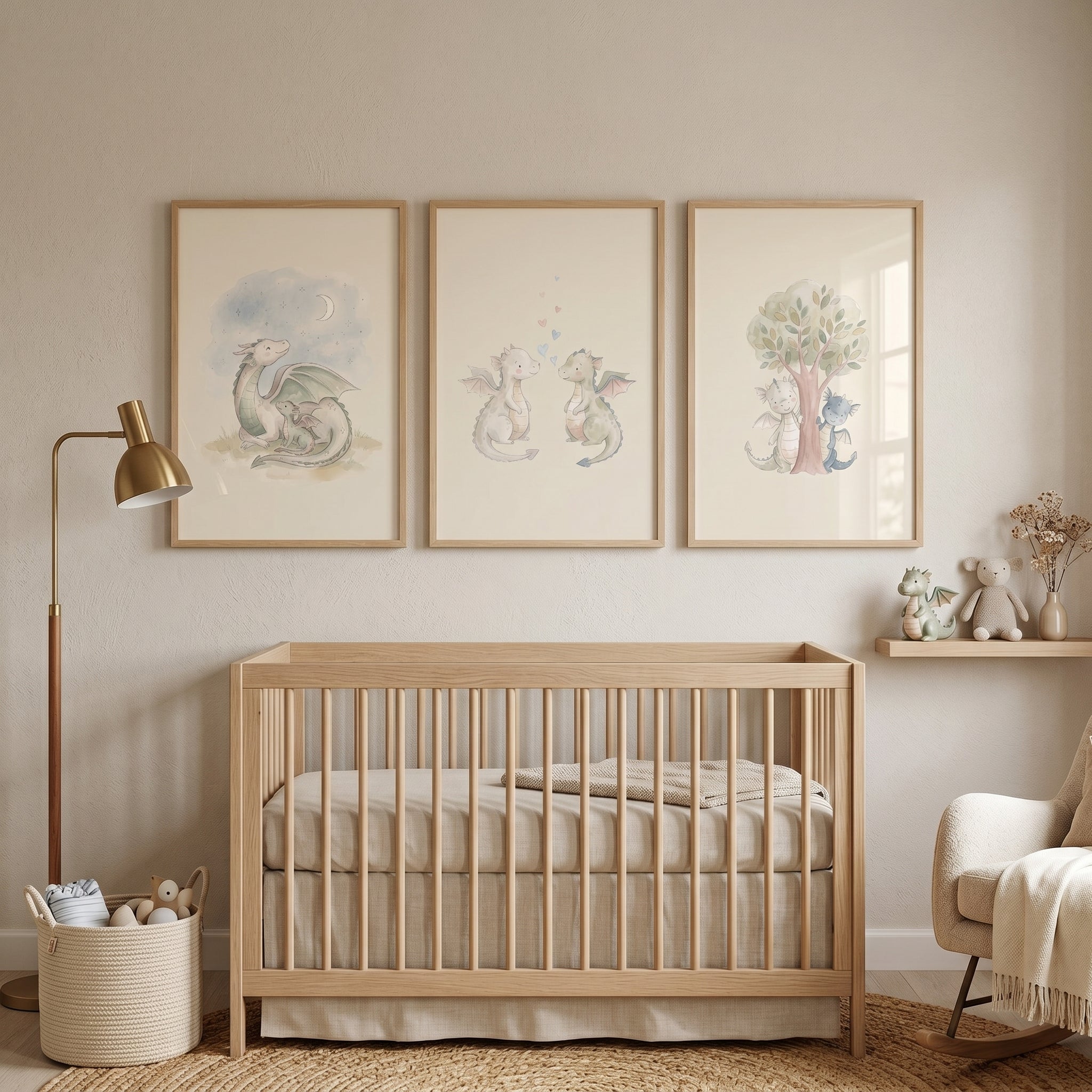 Charming Fairytale Baby Dragon Wall Art Set of 3 - Whimsical Dragon Trio