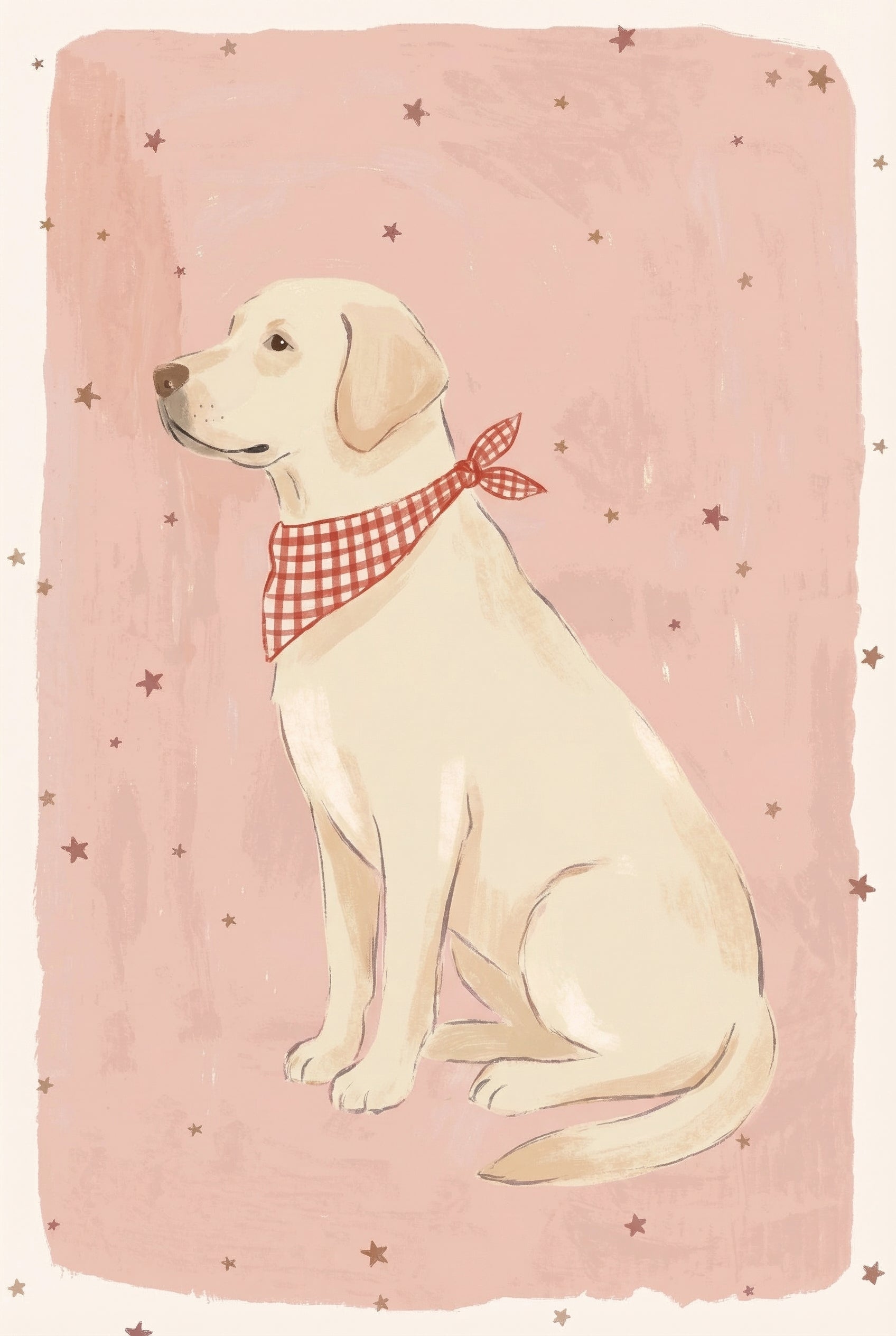 Checkered Bandana Sitting Labrador Wall Art - Gentle Golden Friend