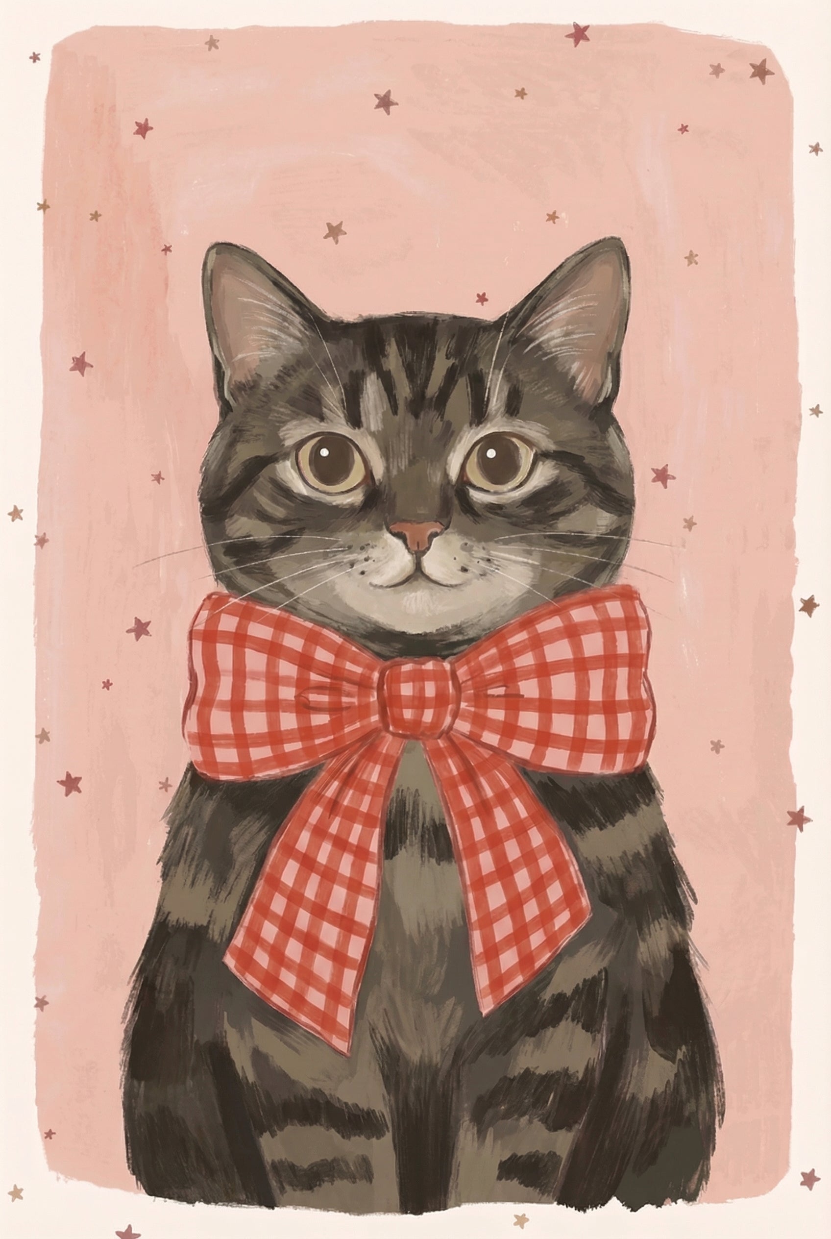 Checkered Bow Brown Tabby Wall Art - Dapper Tabby Friend