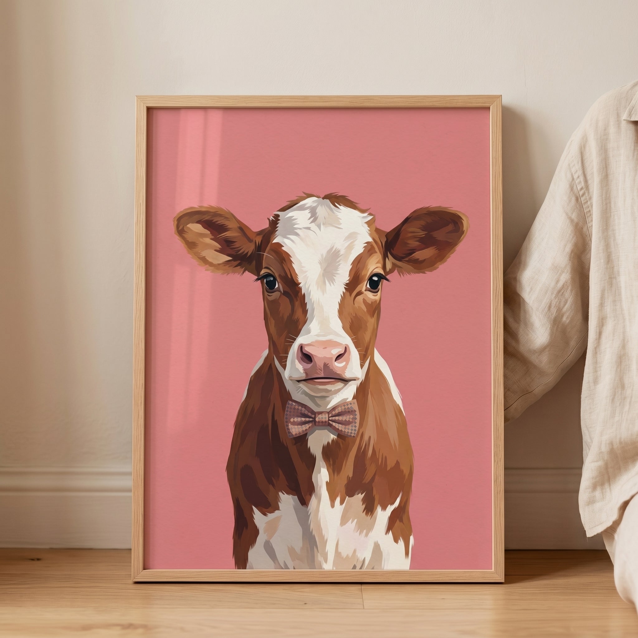 Checkered Bow Tie Cow Wall Art - Dapper Bowtie Calf