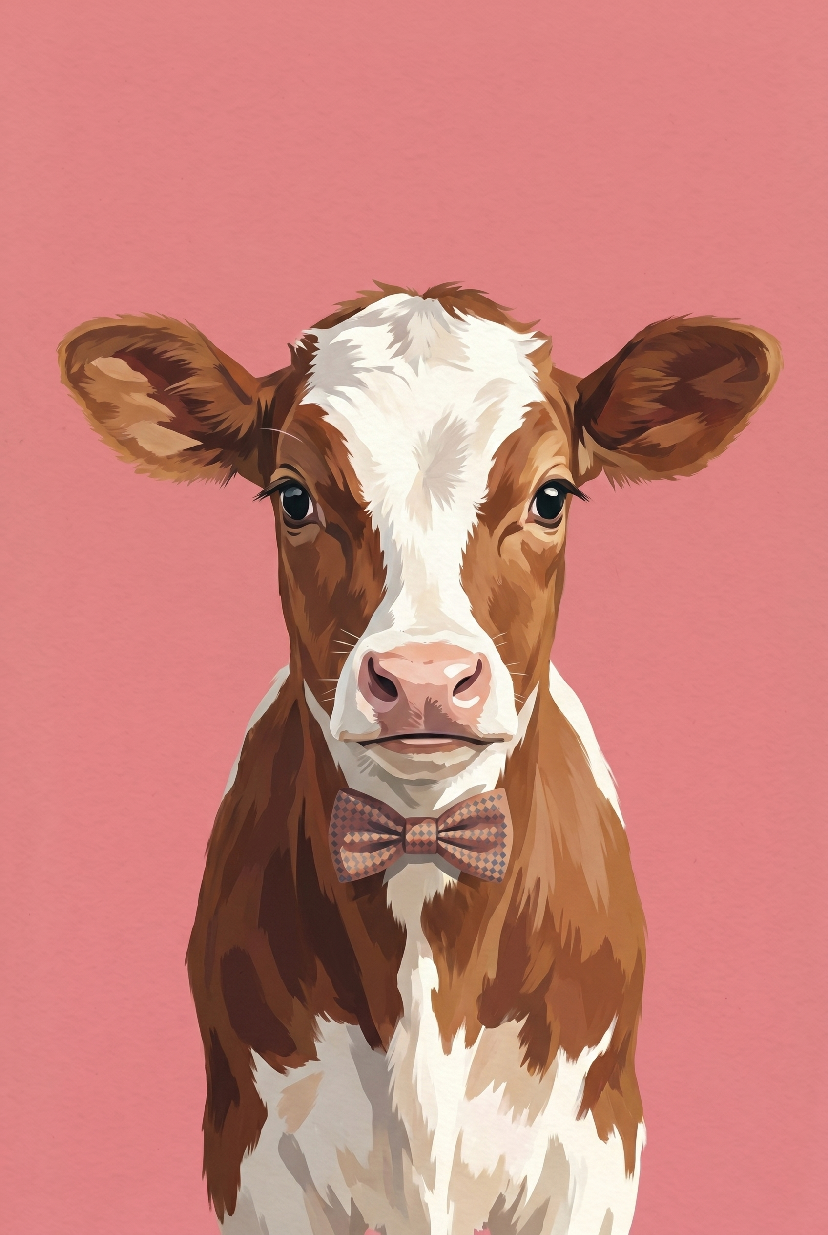 Checkered Bow Tie Cow Wall Art - Dapper Bowtie Calf
