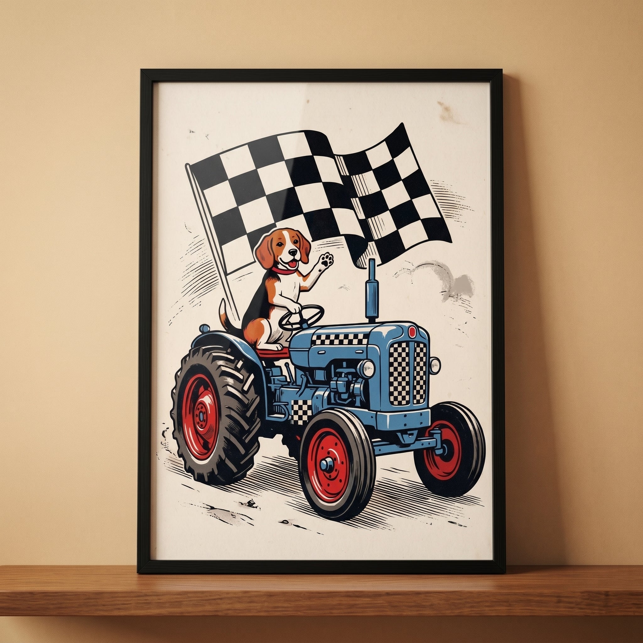 Checkered Flag Driving Beagle Wall Art - Checkered Flag Pup