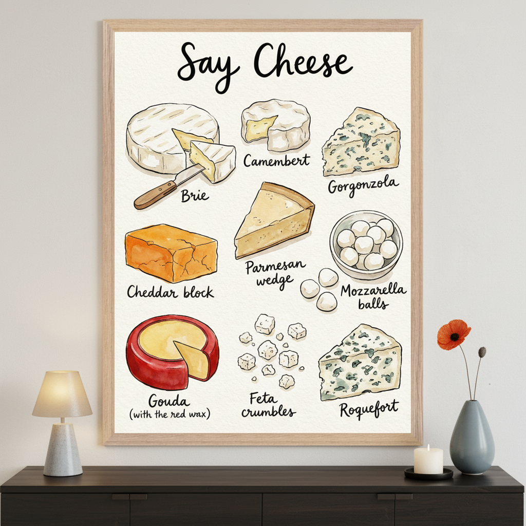 Artisan Board - Cheese Framed Wall Art for Living Room, Bedroom or Office