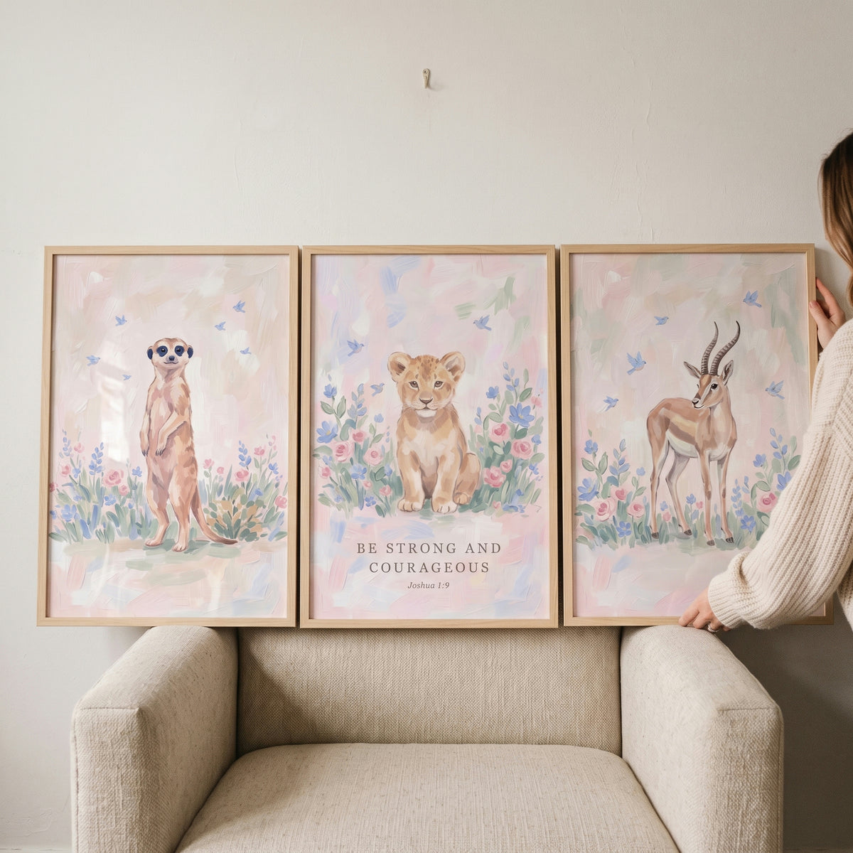 Chic Meadow Safari Animals Wall Art Set of 3 - Brave Savannah Trio