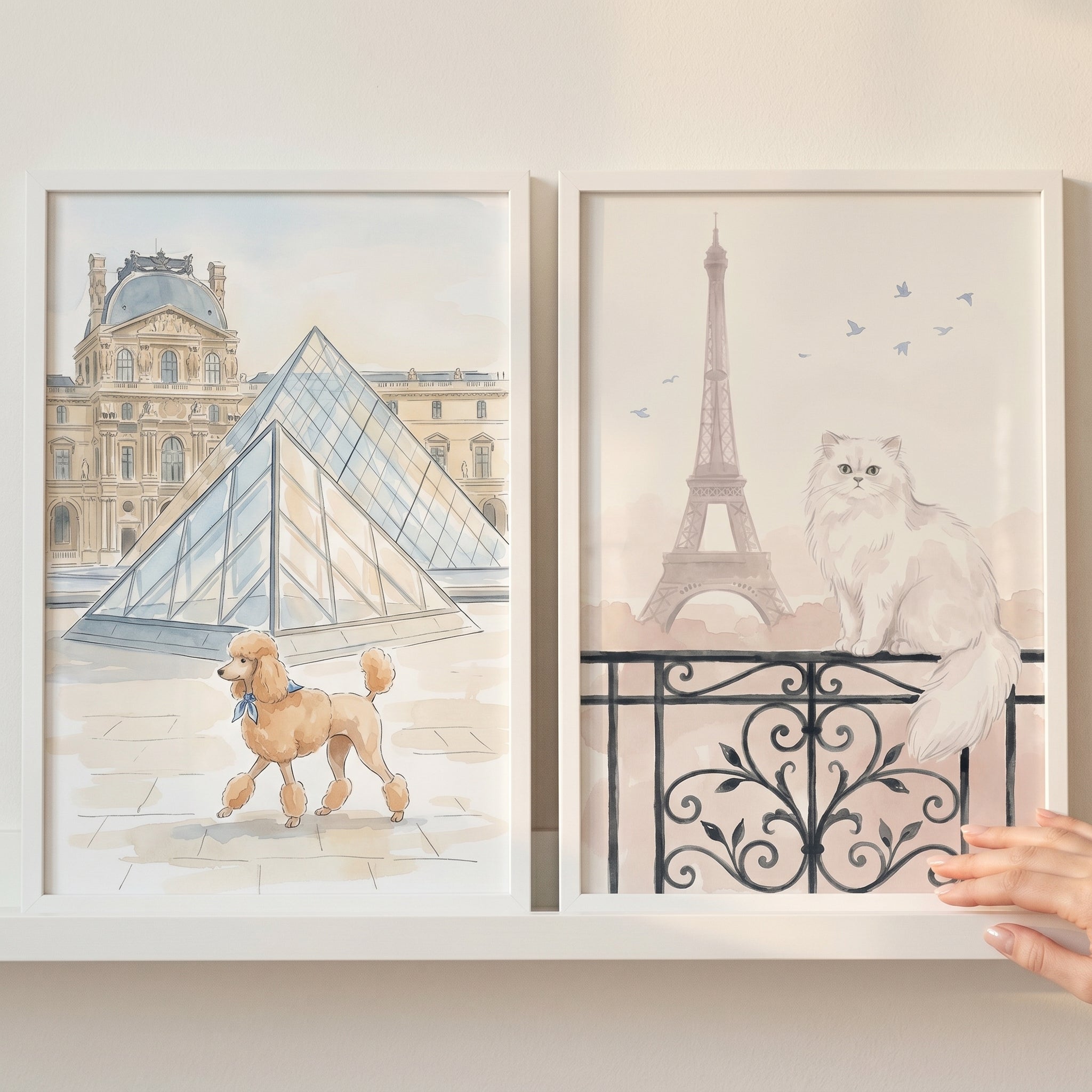 Chic Neutral Parisian Pet Wall Art Set of 2 - Parisian Pet Travels