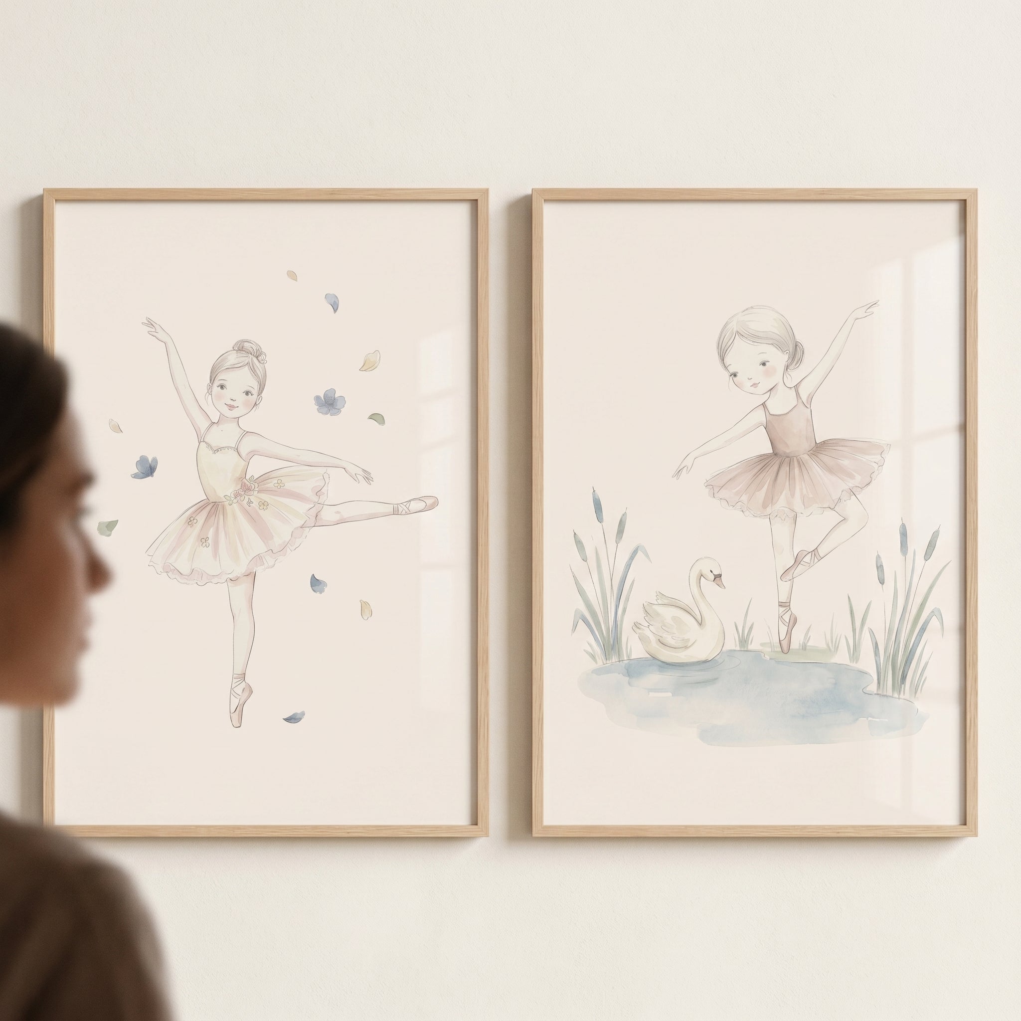 Chic Neutral Watercolor Ballerina Wall Art Set of 2 - Elegant Ballet Duo