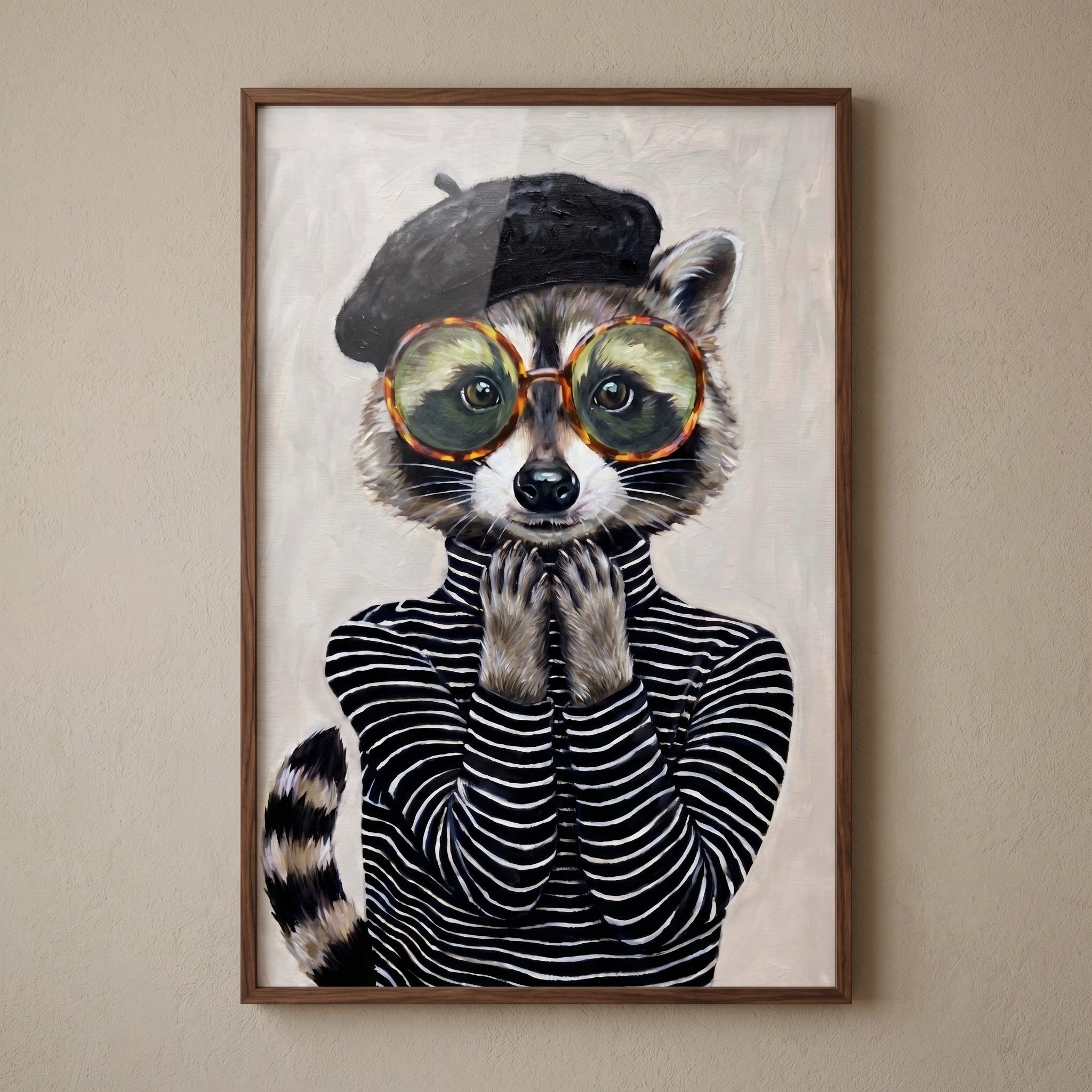 Chic Parisian Beret Raccoon Wall Art - Chic Forest Bandit