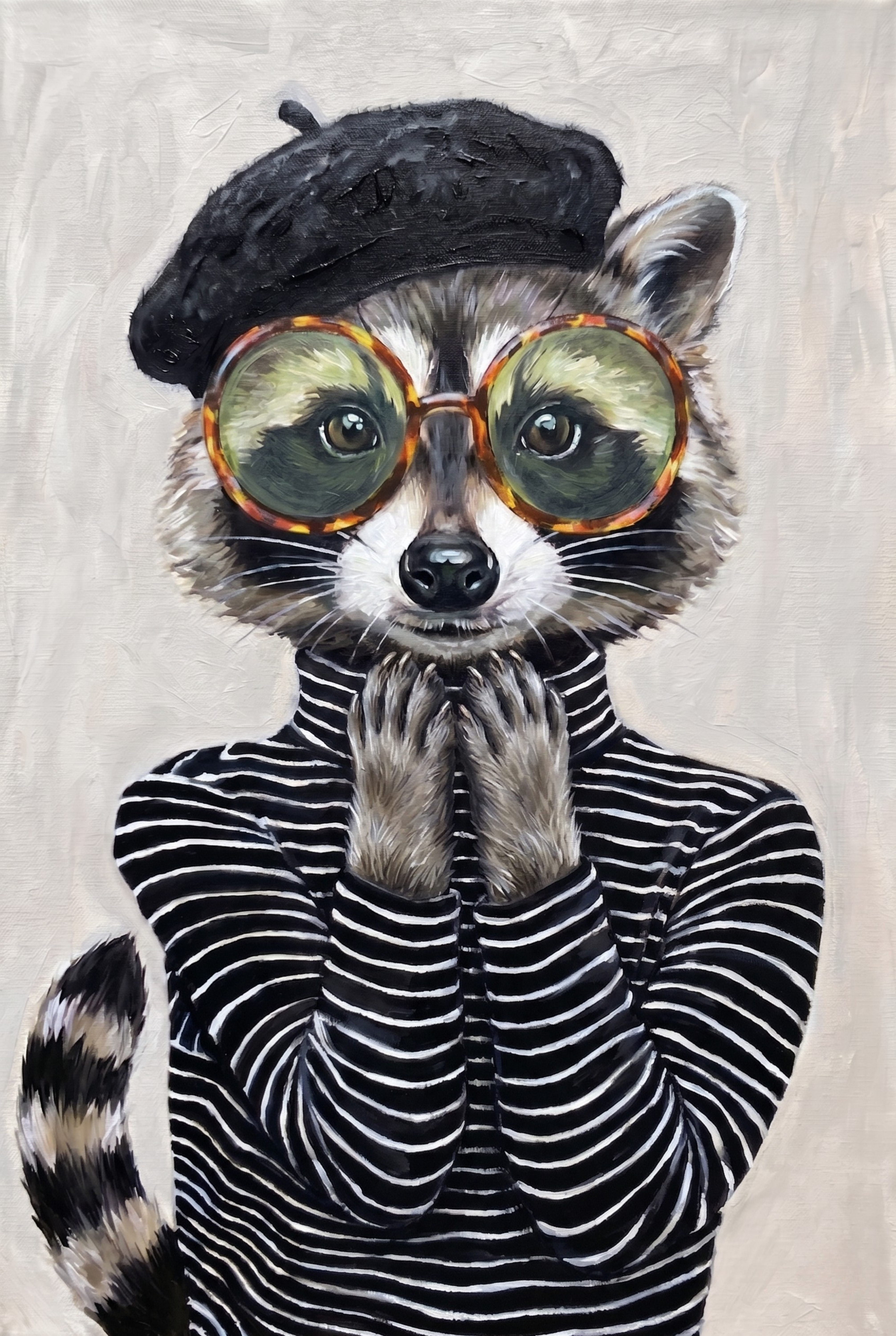 Chic Parisian Beret Raccoon Wall Art - Chic Forest Bandit