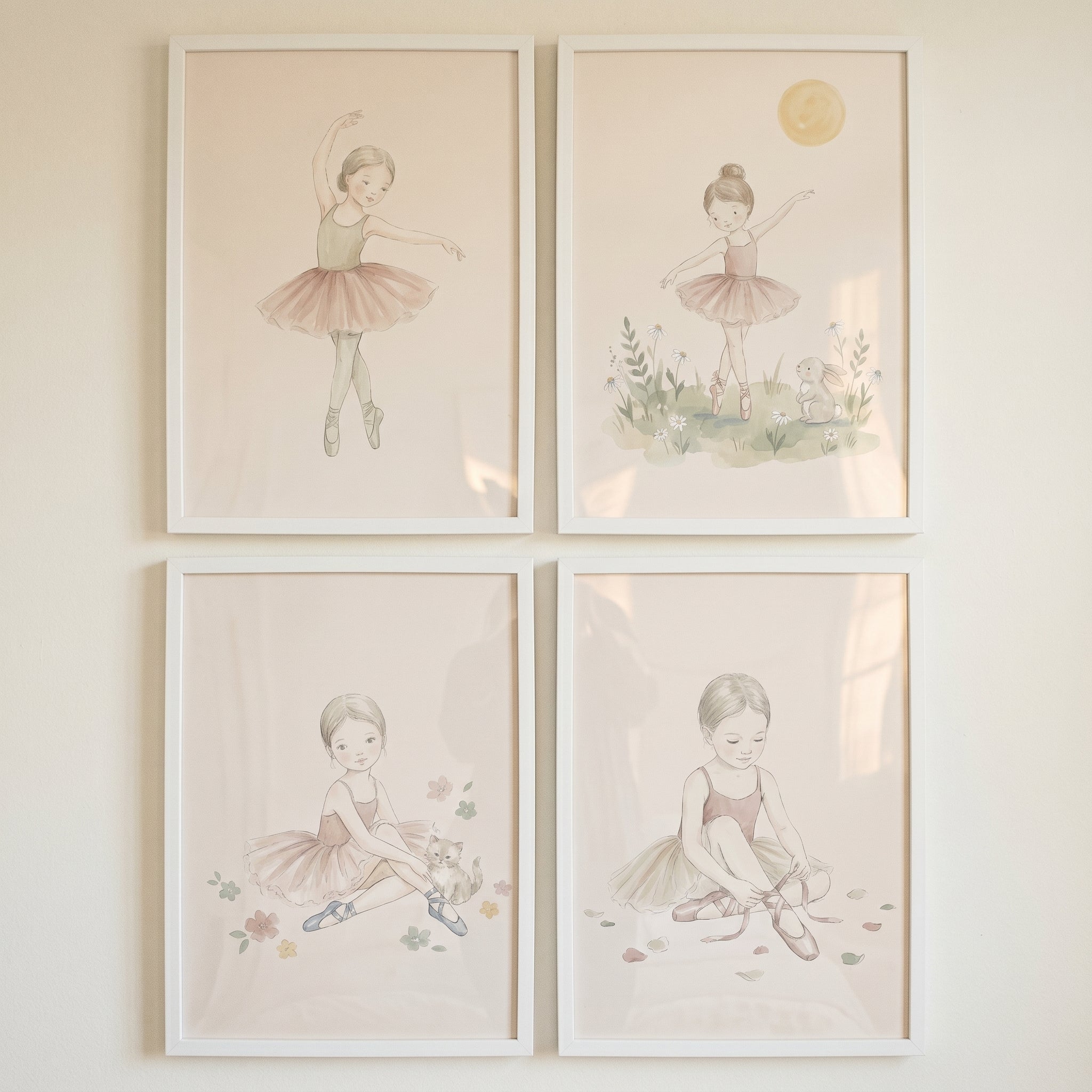 Chic Pastel Watercolor Ballerina Artwork Set of 4 - Little Dancer Dreams