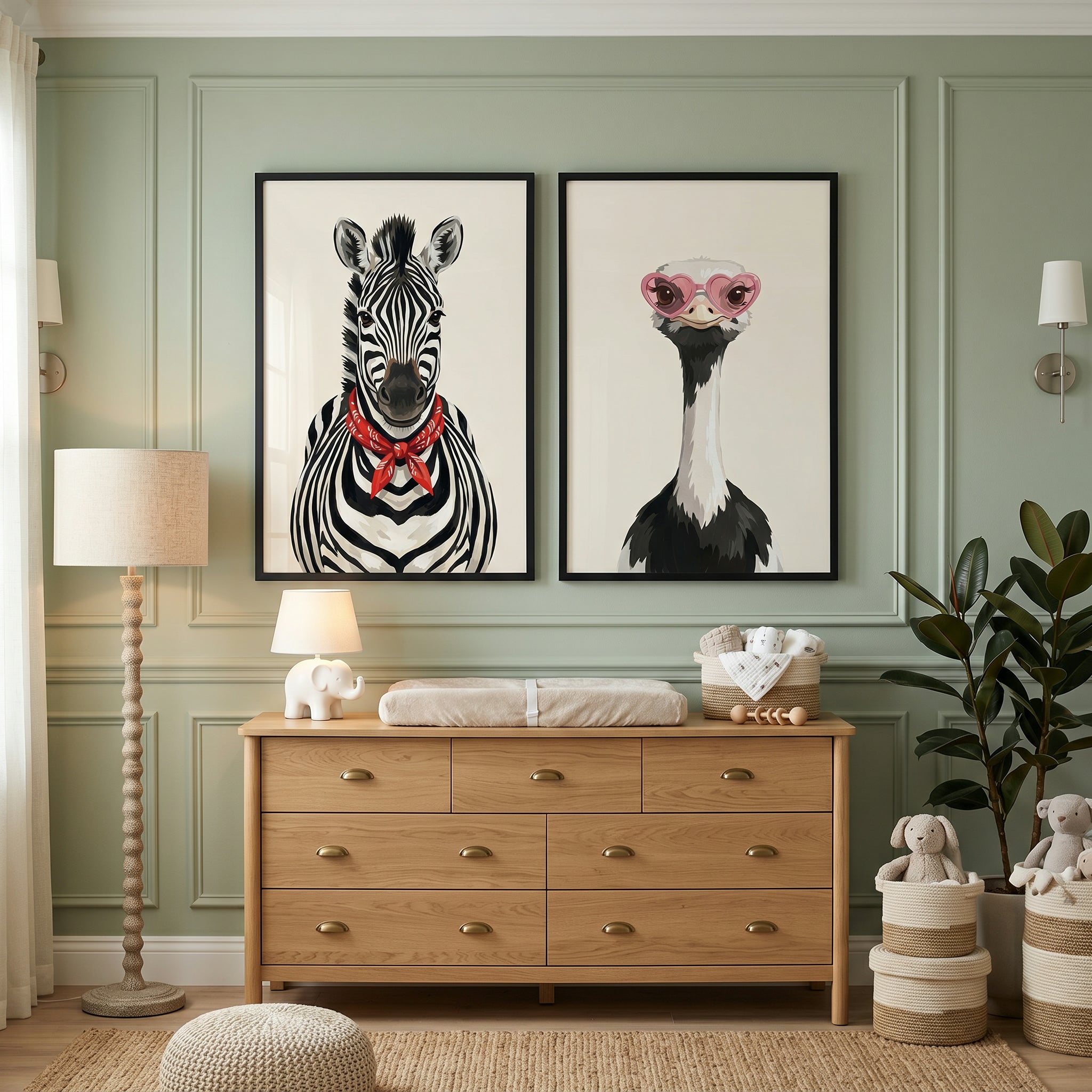 Chic Portrait Safari Animals Wall Art Set of 2 - Stylish Safari Duo
