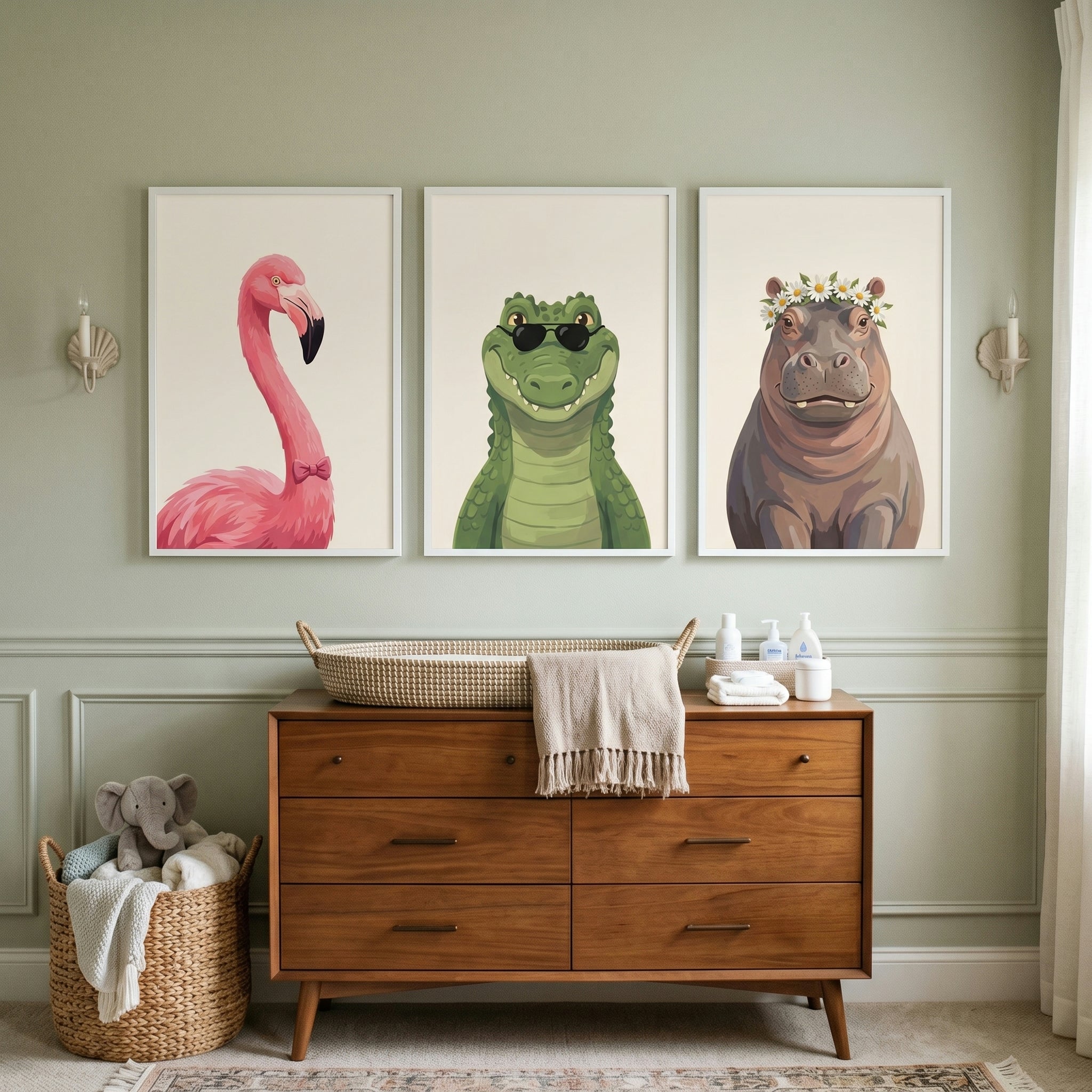 Chic Portrait Savanna Animal Artwork Set of 3 - Stylish Jungle Friends