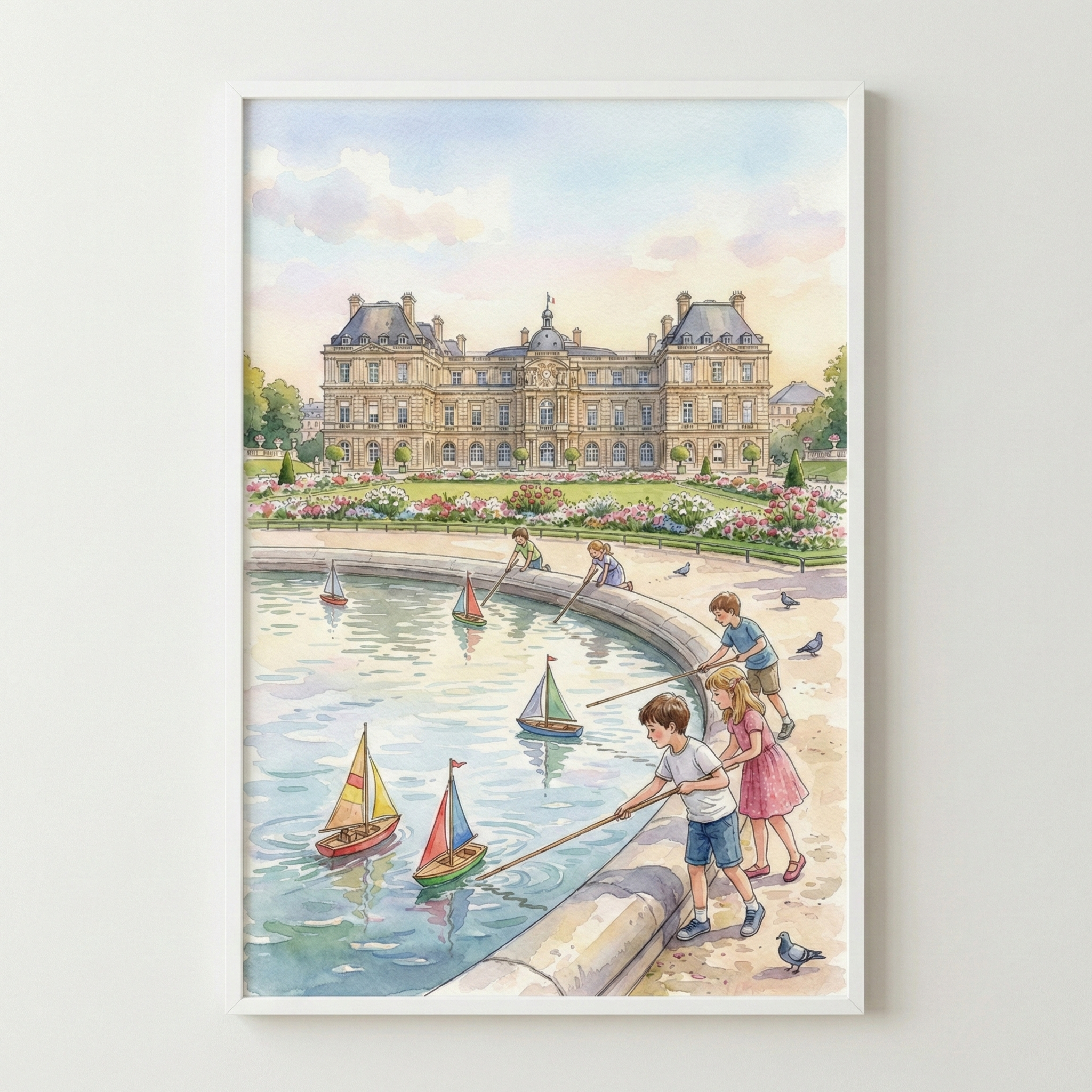 Grand Parisian Palace Vintage Style Art Wall - Grand Garden Pond
