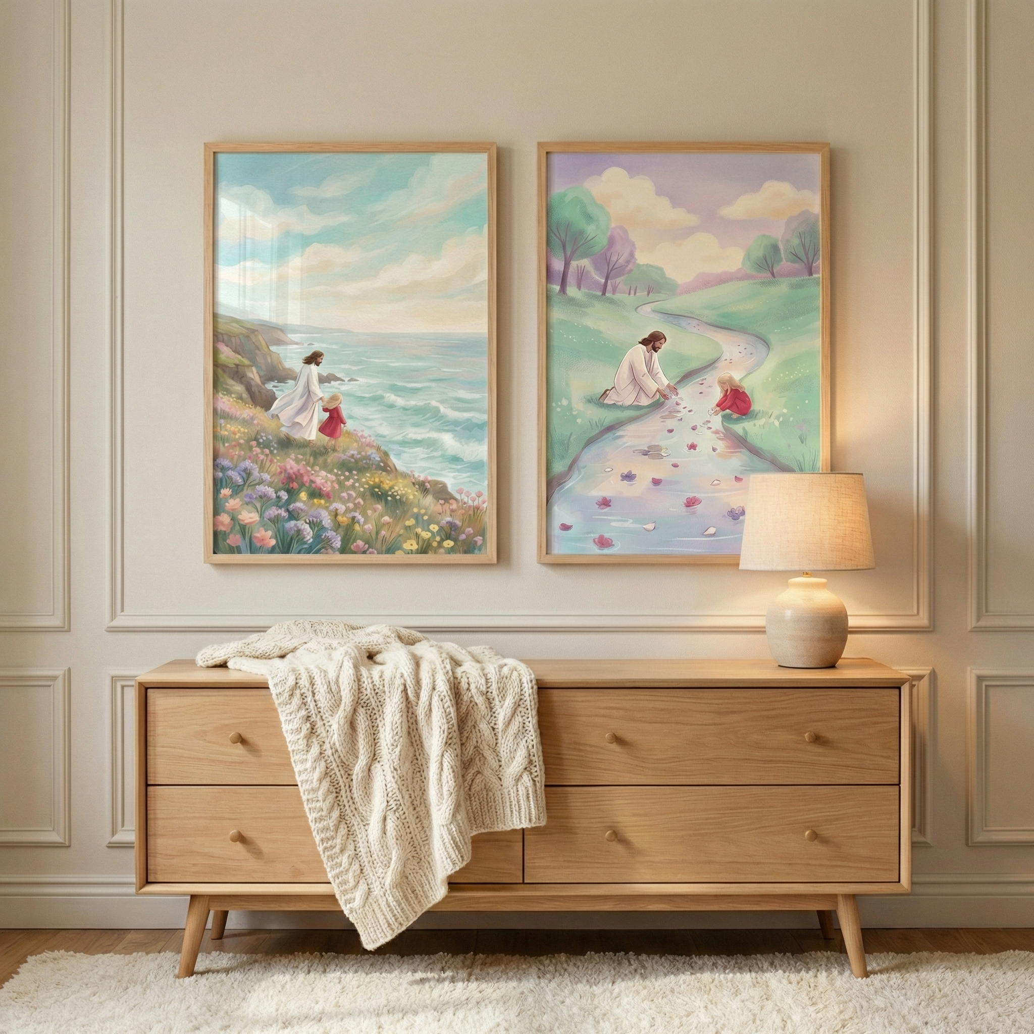 Christian Jesus Art For Girls Room Set of 2 - Jesus' Peaceful Presence