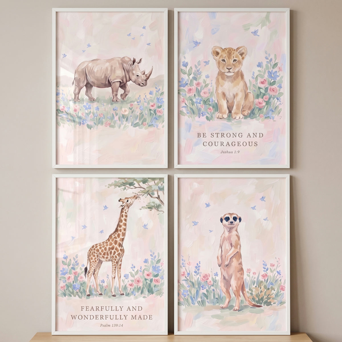 Christian Nursery Safari Animals Wall Art Set of 4 - Wild Faith Decor