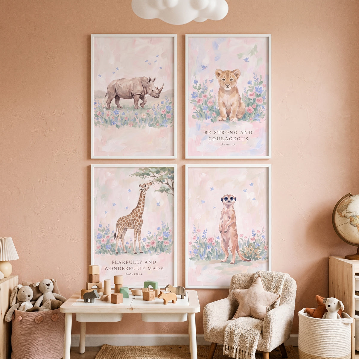 Christian Nursery Safari Animals Wall Art Set of 4 - Wild Faith Decor