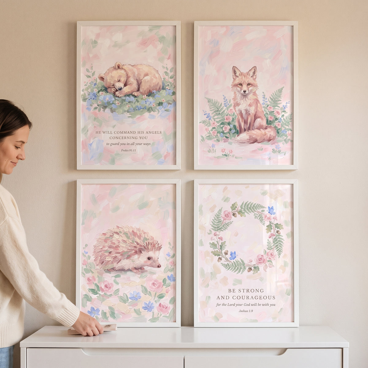 Christian Nursery Woodland Animals Wall Art Set of 4 - Woodland Bible Verses