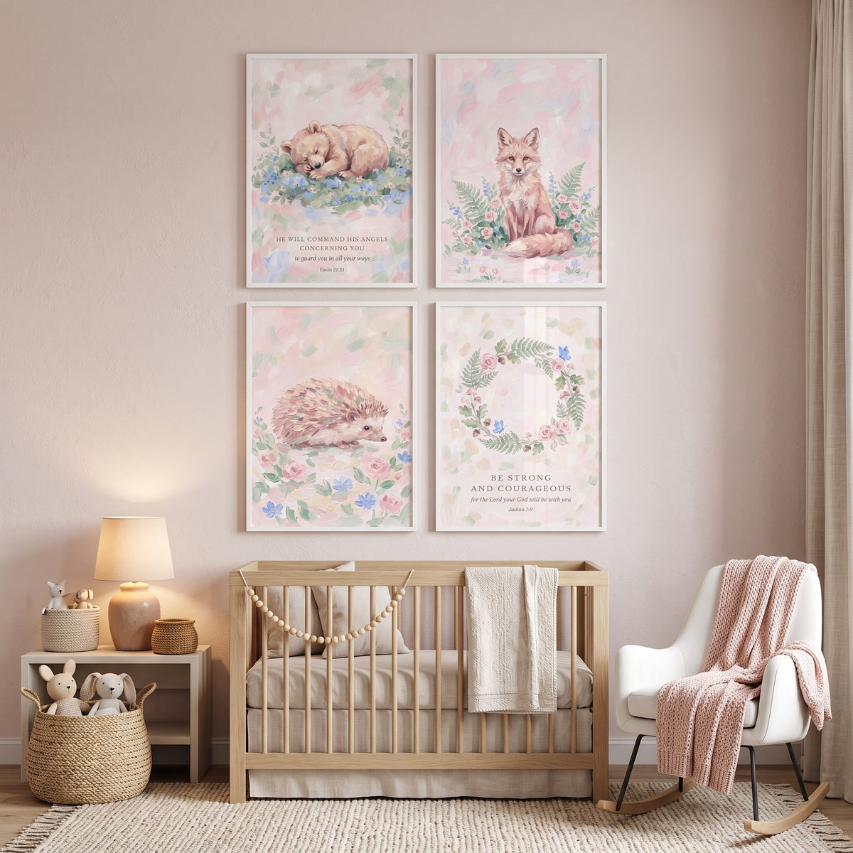 Christian Nursery Woodland Animals Wall Art Set of 4 - Woodland Bible Verses