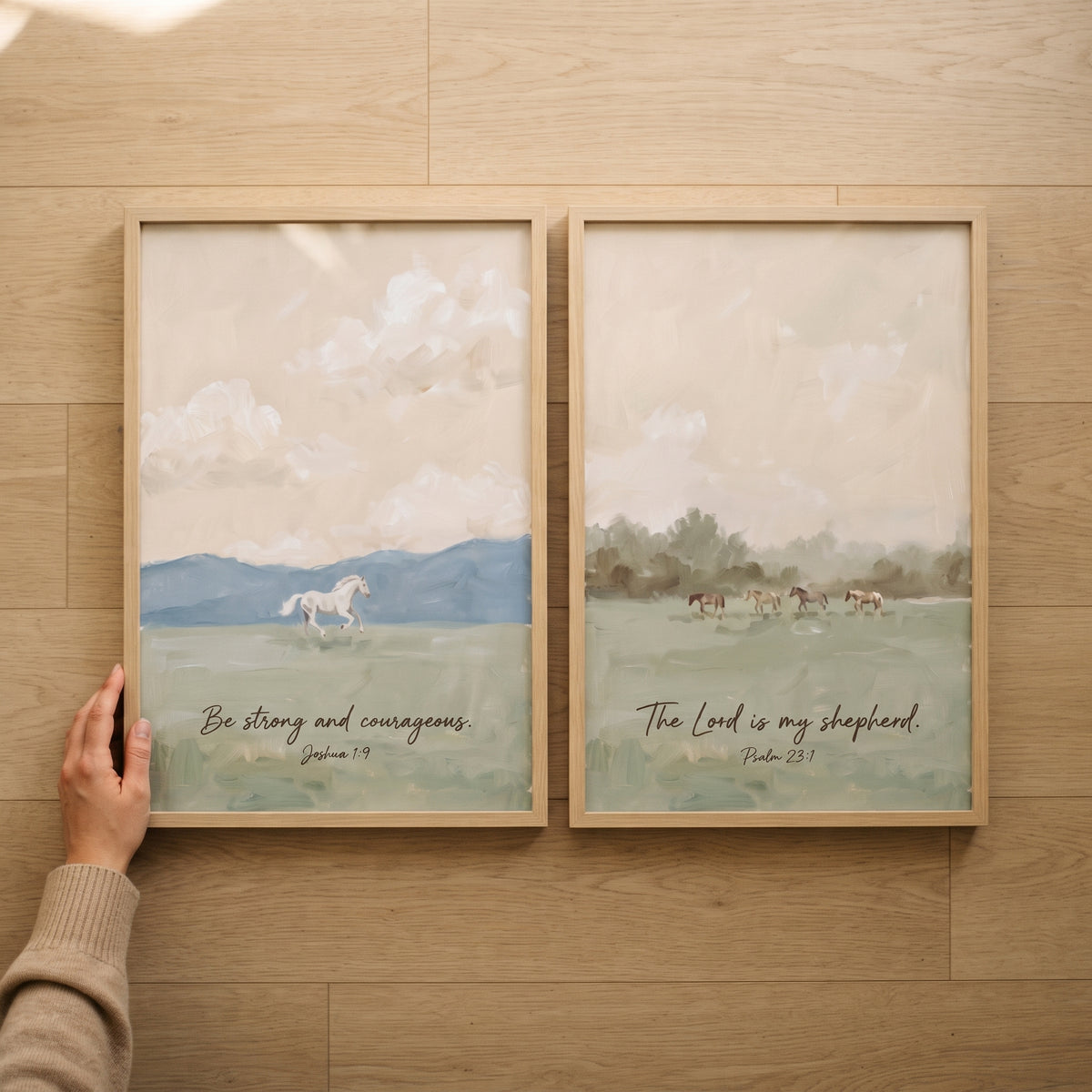 Christian Scripture Meadow Horse Wall Art Set of 2 - Faithful Horse Art