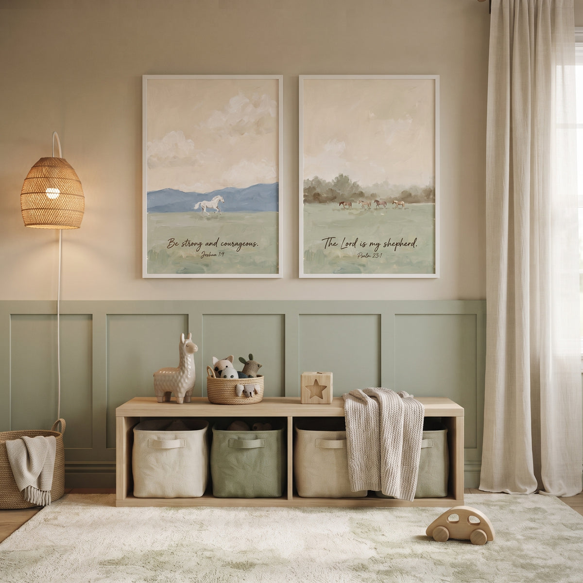 Christian Scripture Meadow Horse Wall Art Set of 2 - Faithful Horse Art
