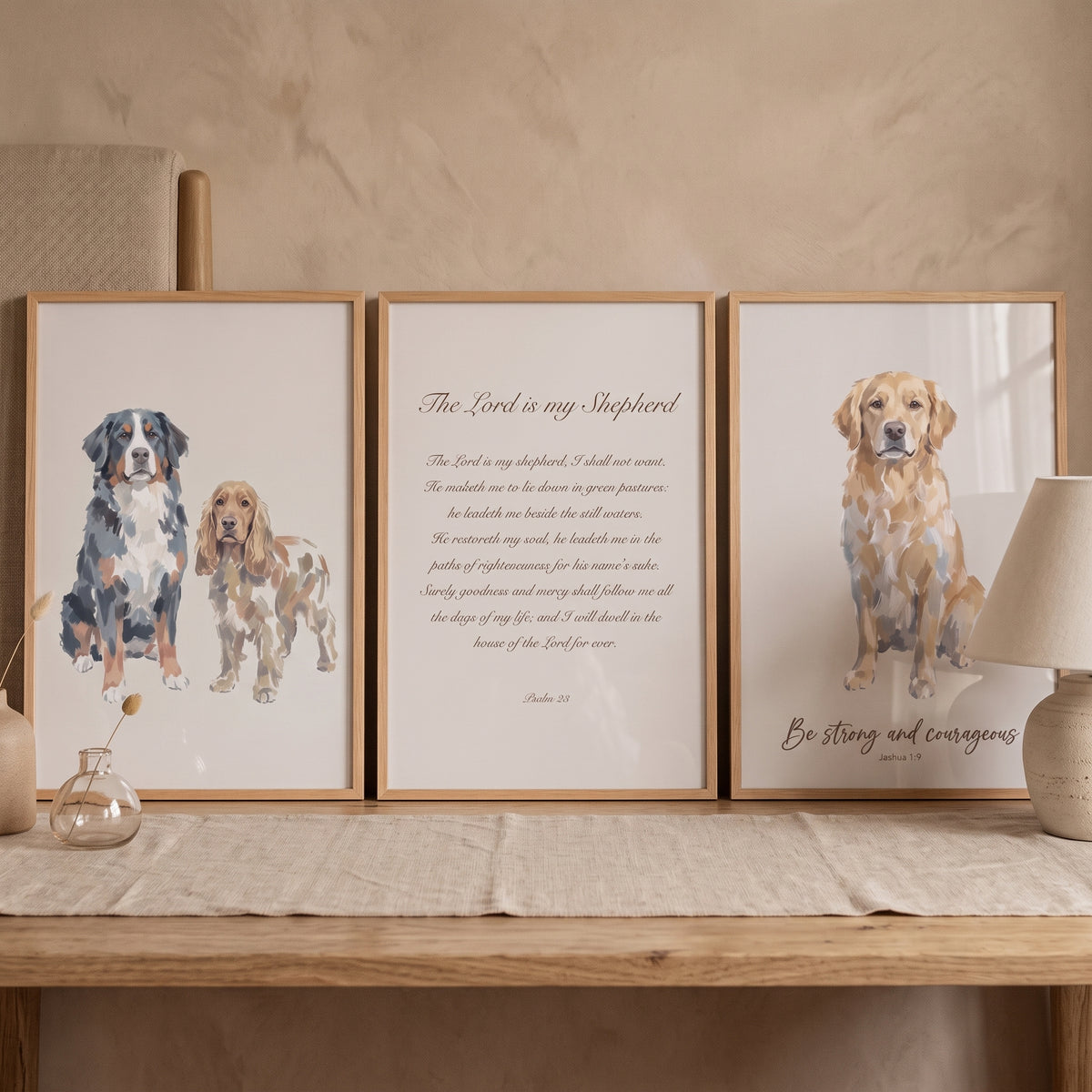 Christian Scripture Pet Dogs Wall Art Set of 3 - Faithful Canine Verse