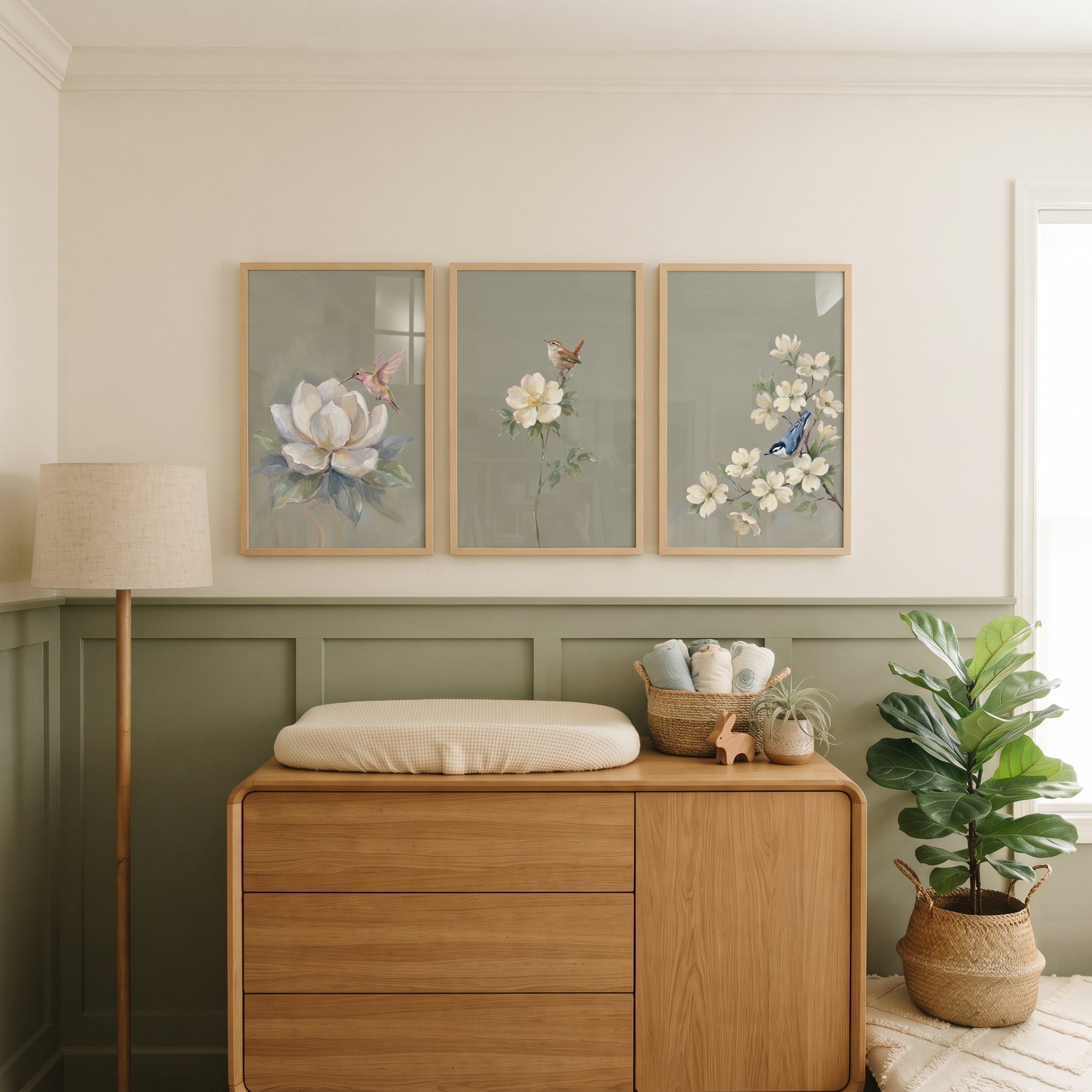 Classic Botanical Garden Bird Wall Art Set of 3 - Garden Avian Trio