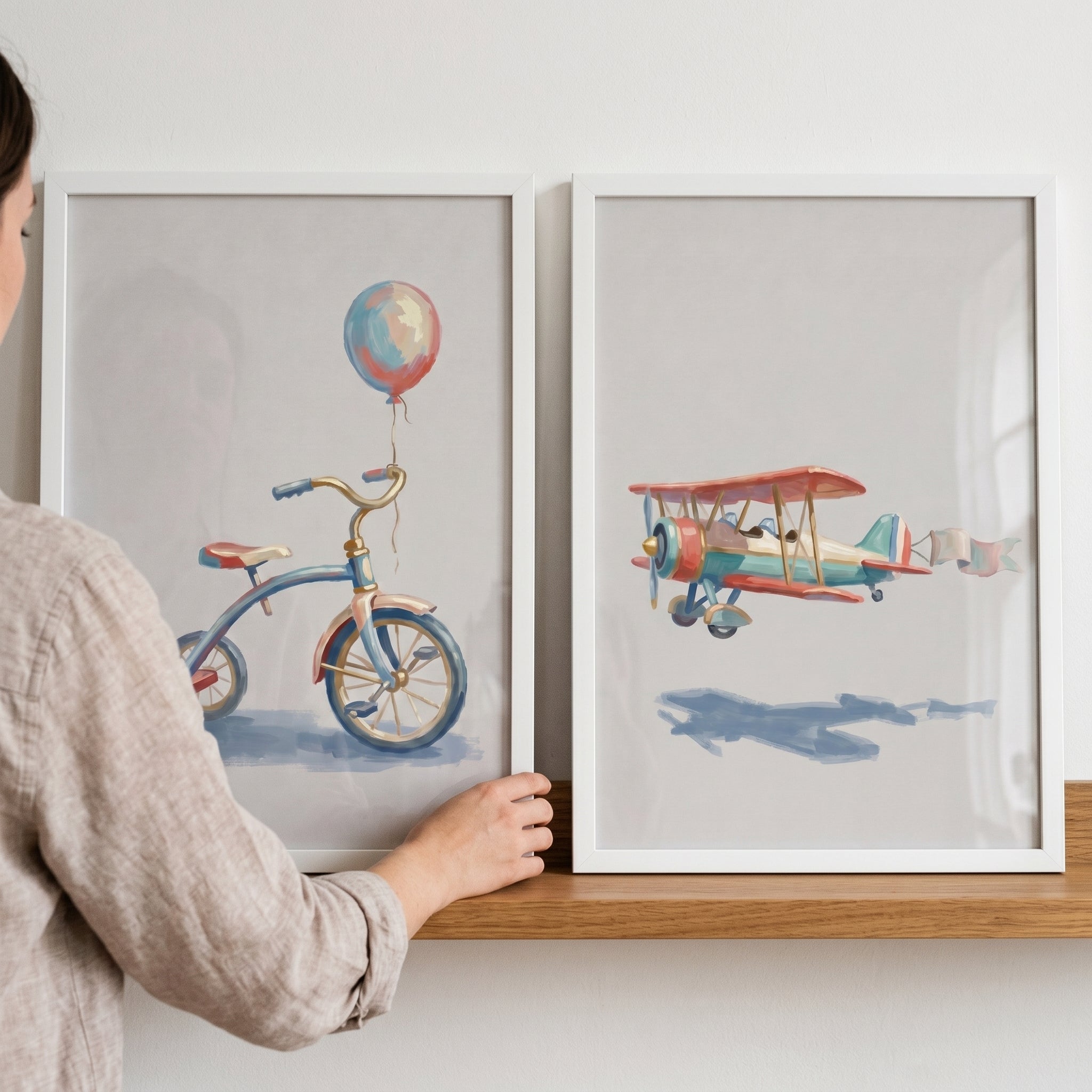 Classic Red Blue Vehicle Wall Art Set of 2 - Vintage Transport Duo