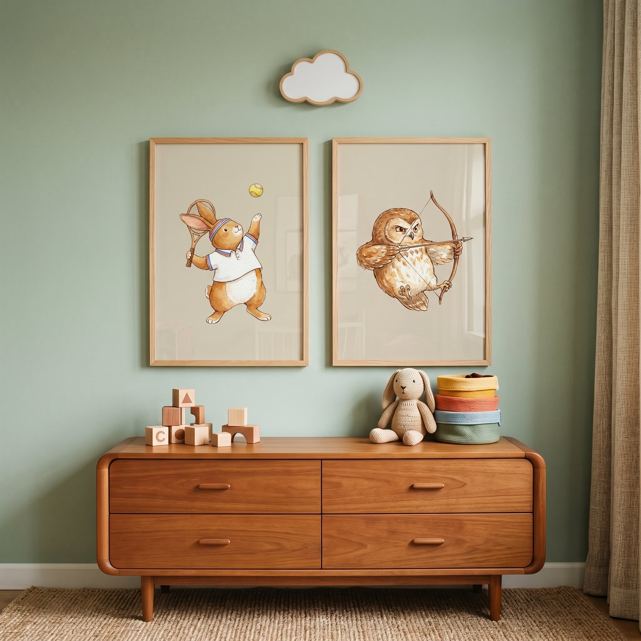 Classic Storybook Athletic Animals Wall Art Set of 2 - Athletic Animal Duo