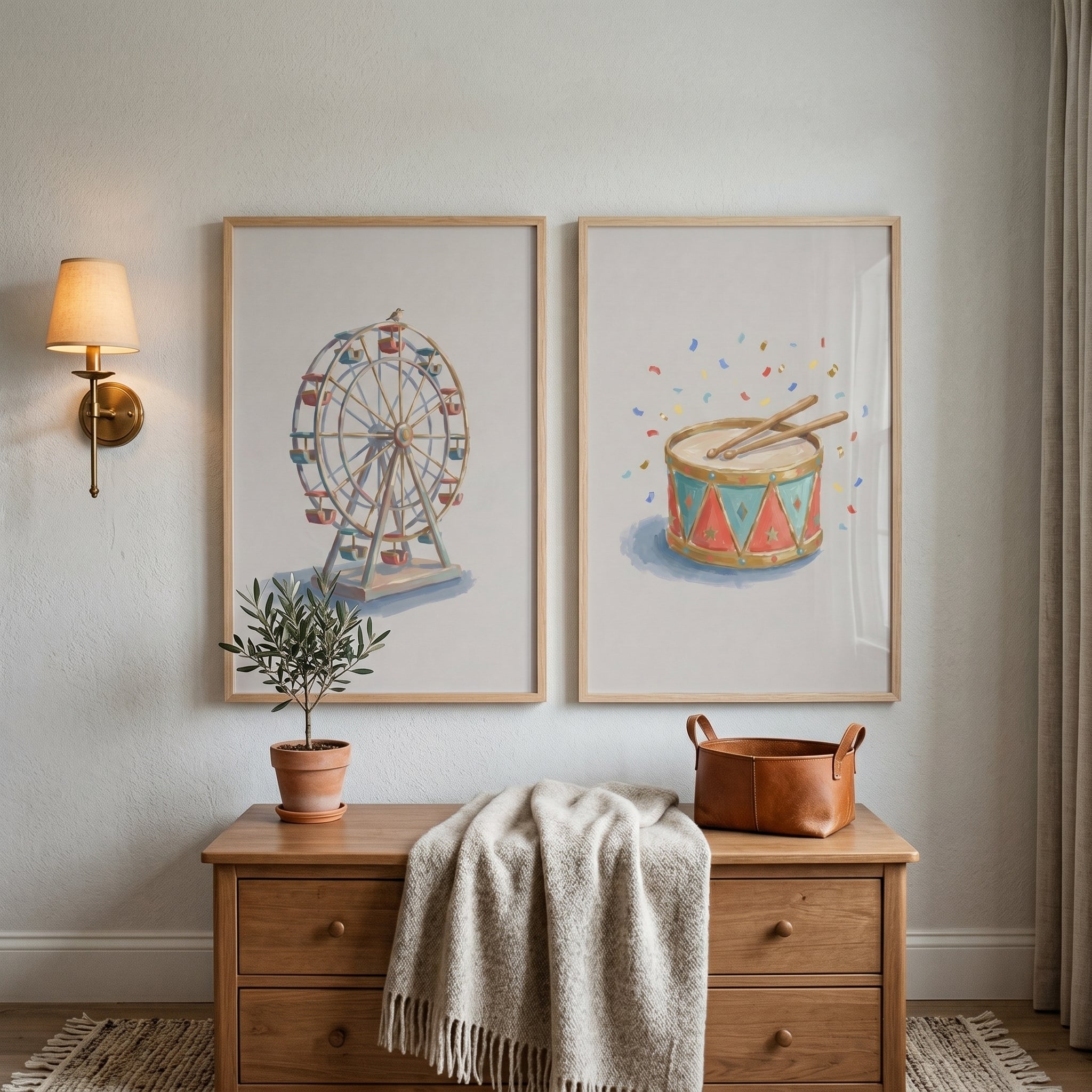 Classic Watercolor Carnival Wall Art Set of 2 - Whimsical Carnival
