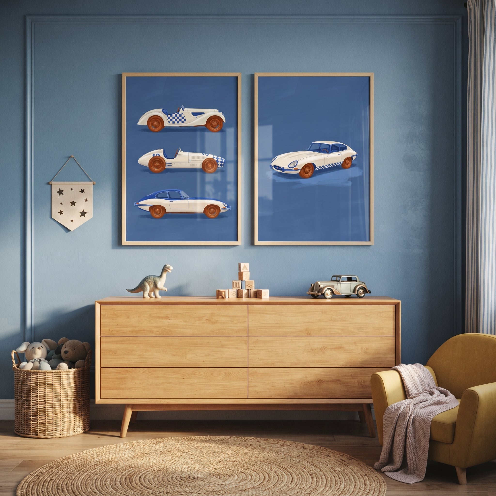 Classic White Vintage Car Wall Art Set of 2 - Classic Speed Icons