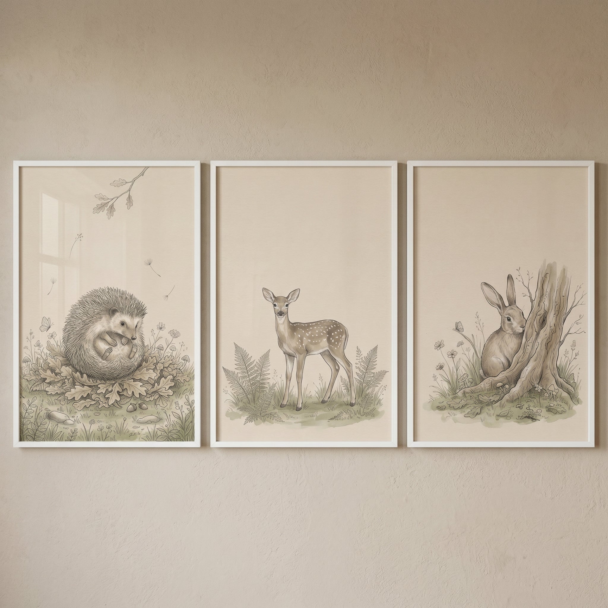 Classic Woodland Animal Wall Art Set of 3 - Woodland Friends Trio
