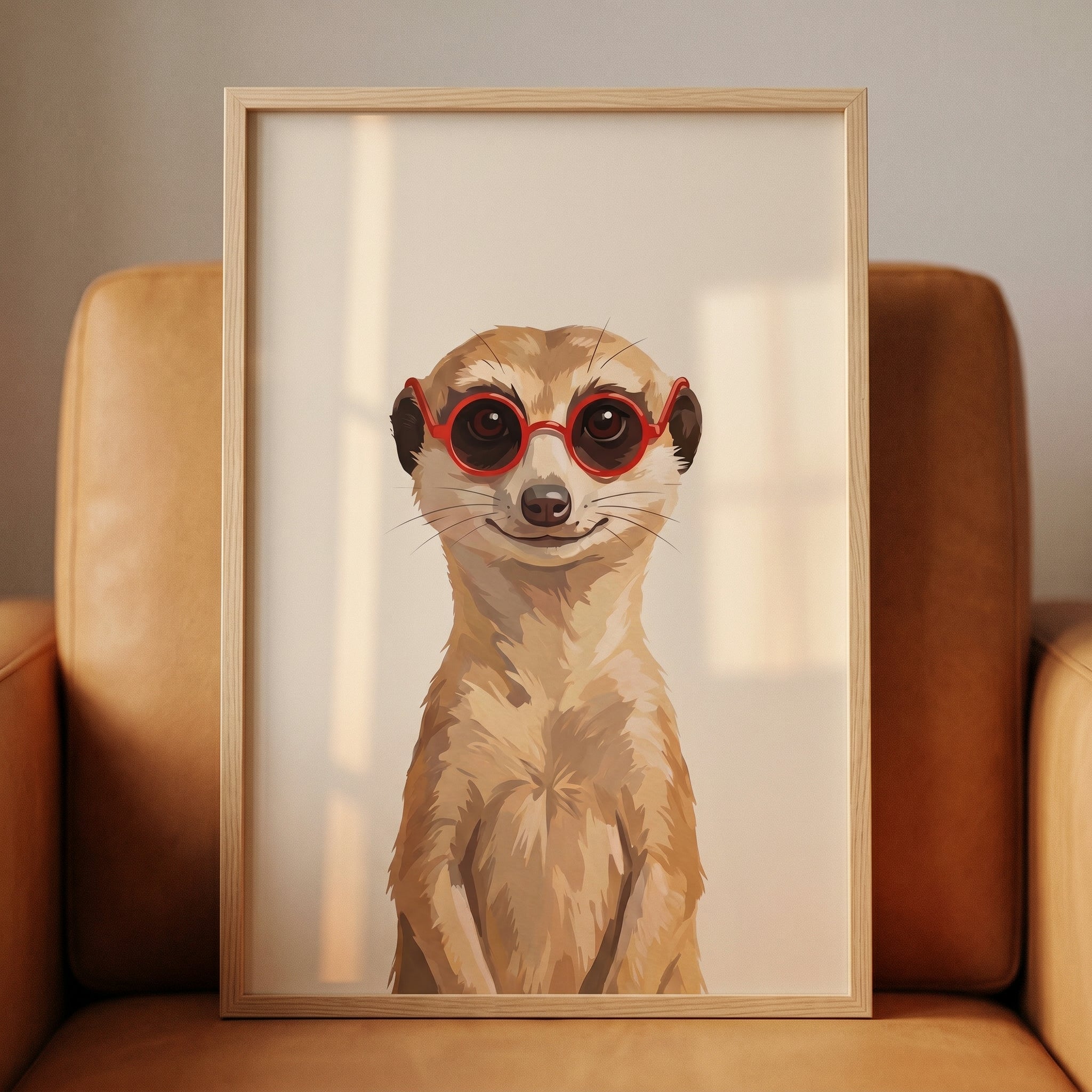 Clever Red Glasses Meerkat Artwork - Stylish Desert Scout