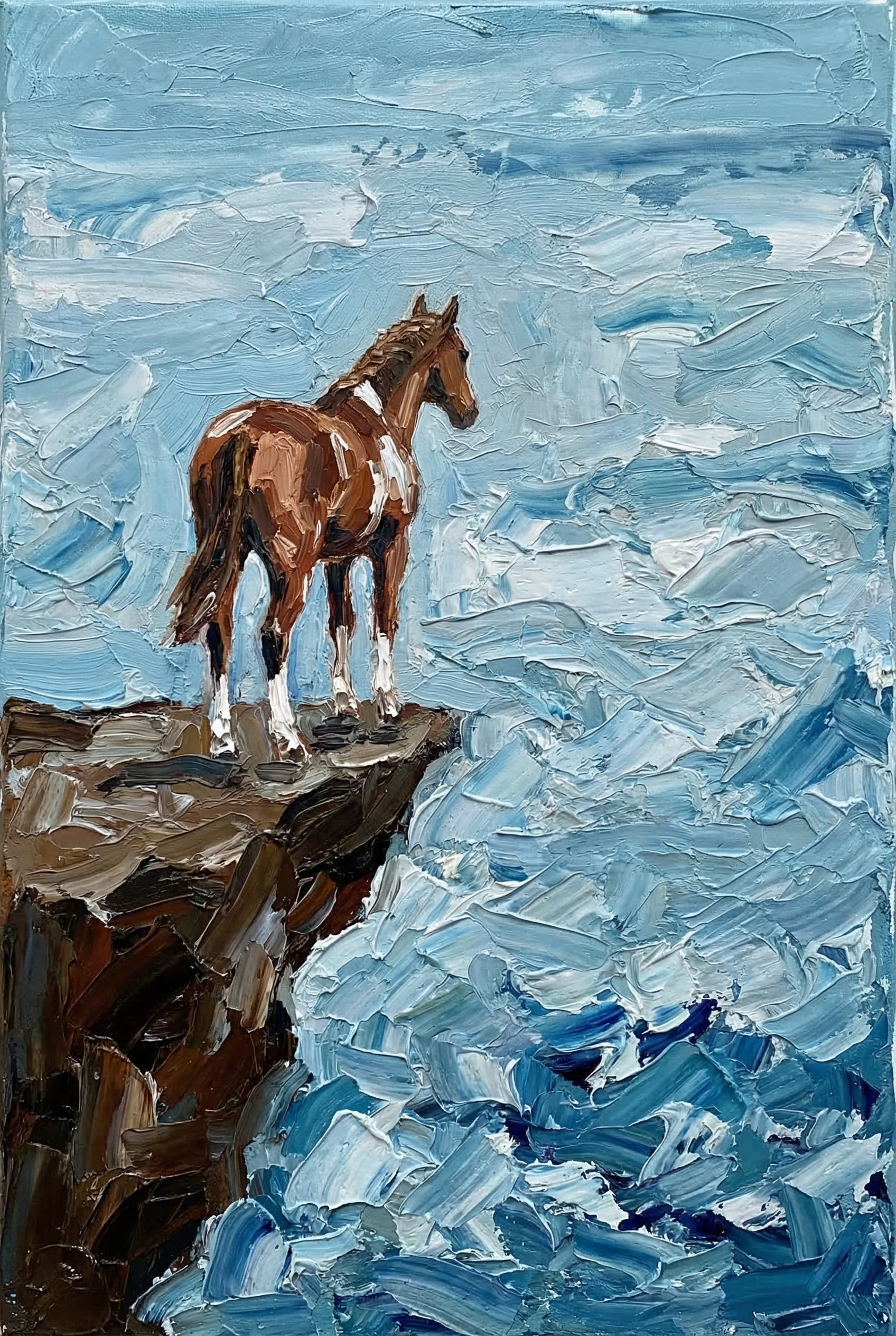Cliffside View Pinto Horse Wall Art - Wild Cliffside Steed