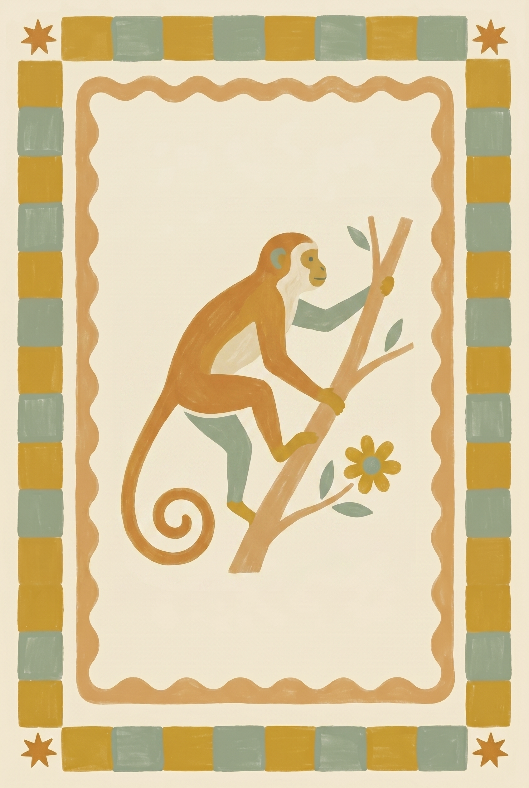 Climbing Branch Mustard Monkey Wall Art - Golden Monkey Branch