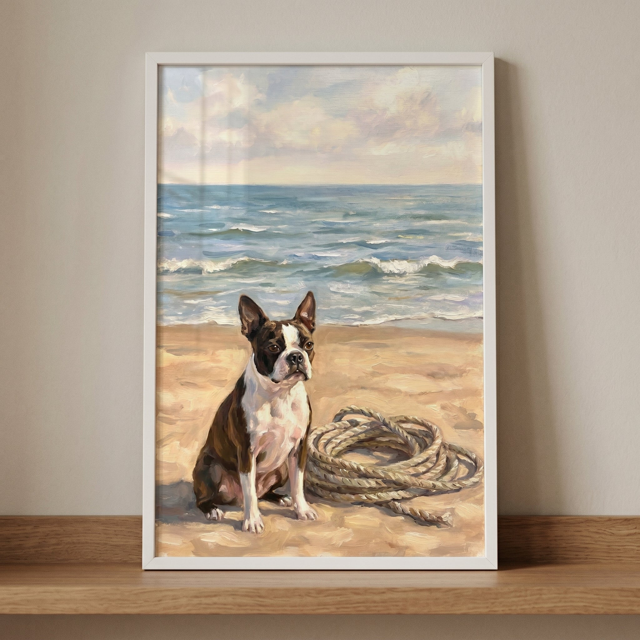 Coastal Beach Boston Terrier Dog Wall Art - Coastal Rope Guardian