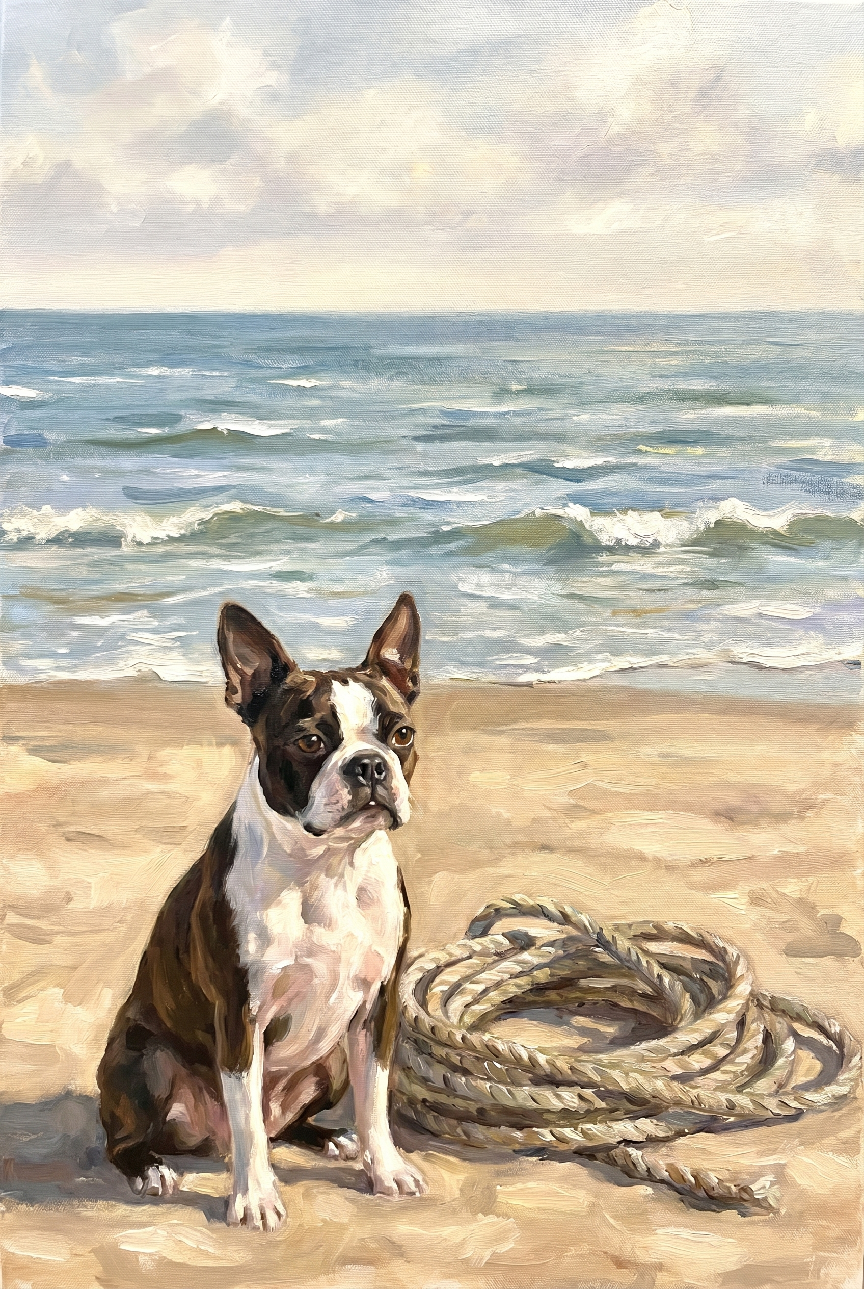 Coastal Beach Boston Terrier Dog Wall Art - Coastal Rope Guardian